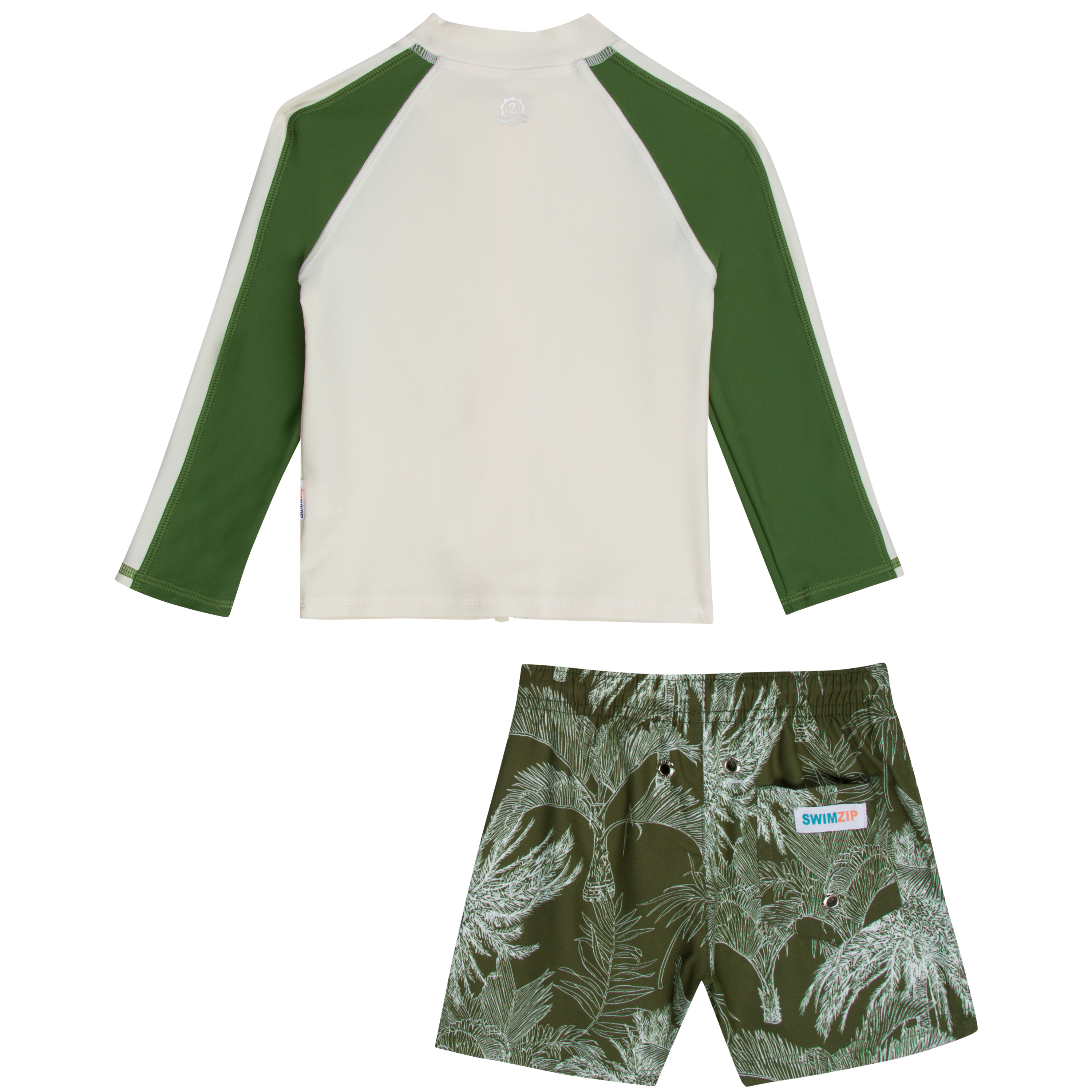 Boys Long Sleeve Zipper Rash Guard and Swim Trunk Set | "Hawaiian Rainforest"-SwimZip UPF 50+ Sun Protective Swimwear & UV Zipper Rash Guards-pos12