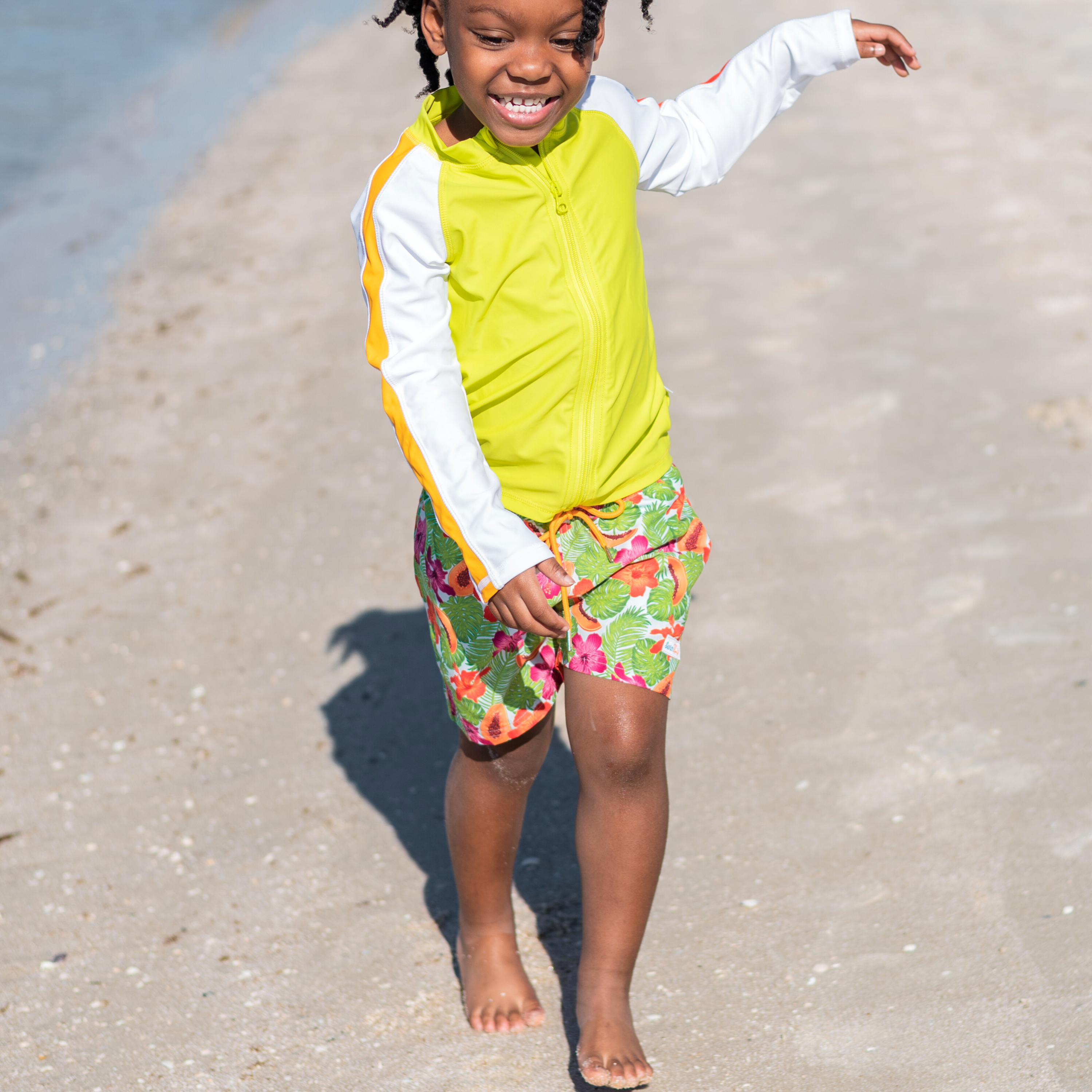 Boys Long Sleeve Zipper Rash Guard and Swim Trunk Set | "Hibiscus"-SwimZip UPF 50+ Sun Protective Swimwear & UV Zipper Rash Guards-pos2