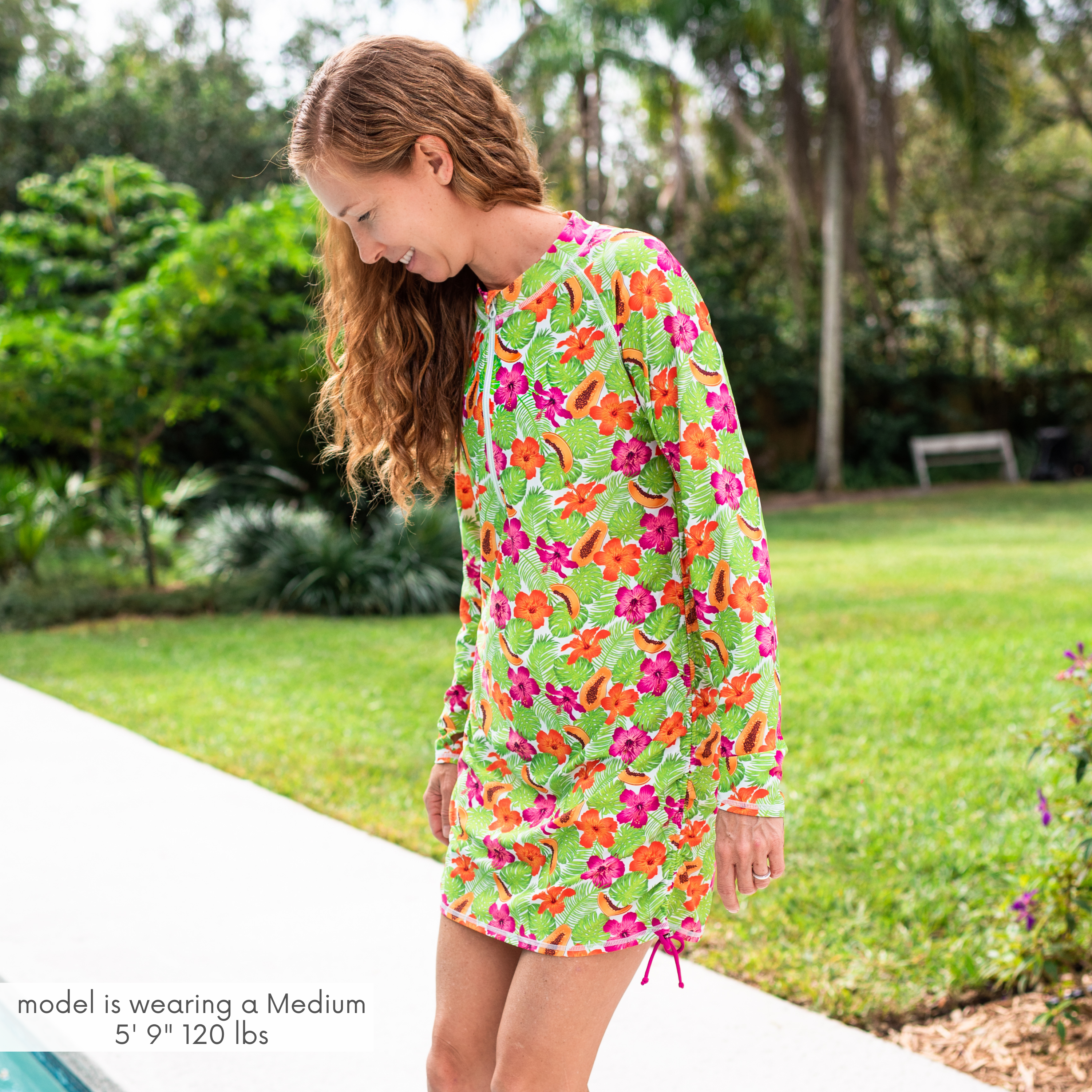 Women's Half Zip Swim Dress Cover Up | "Hibiscus"-SwimZip UPF 50+ Sun Protective Swimwear & UV Zipper Rash Guards-pos4