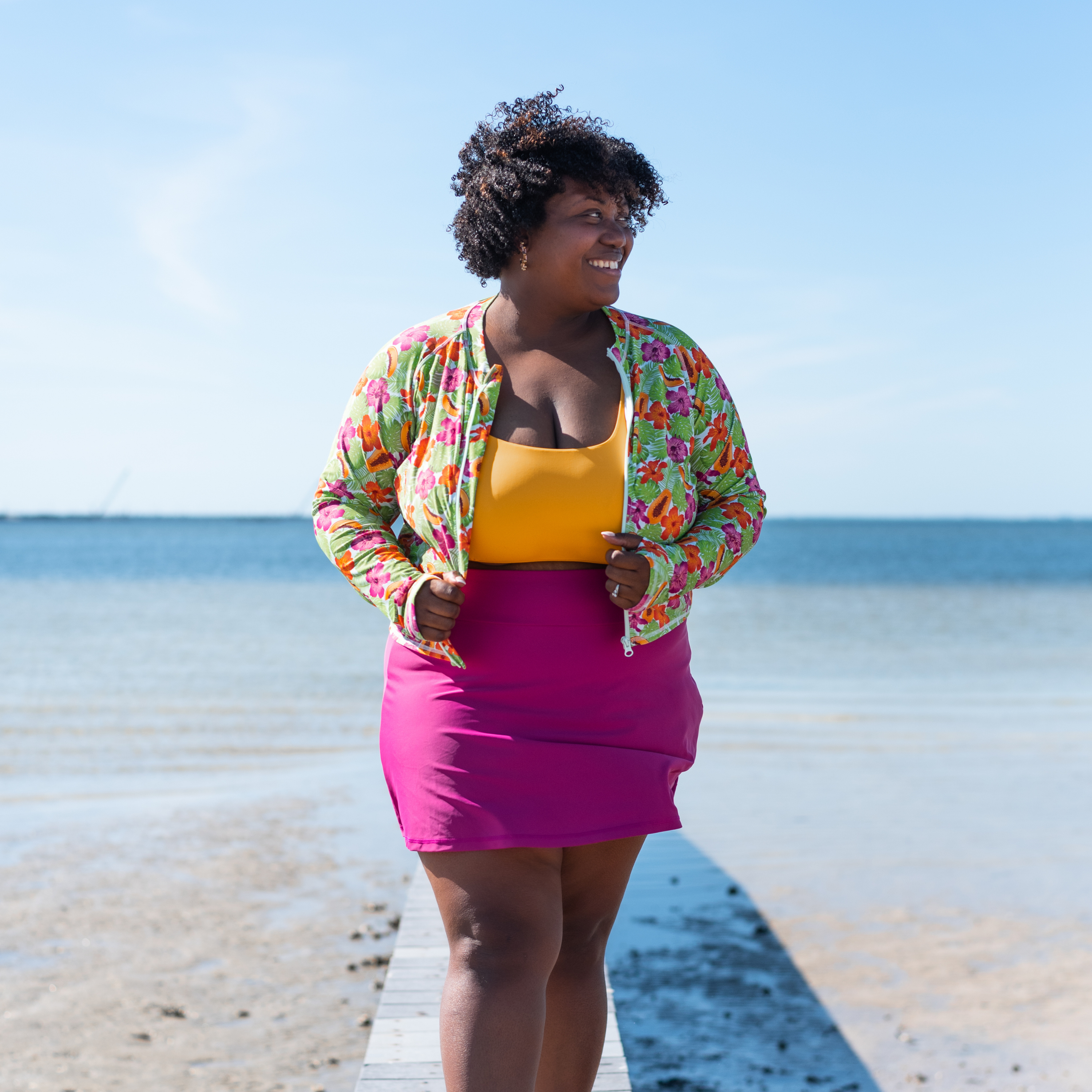 Women's Long Sleeve Crop Rash Guard | “Hibiscus”-SwimZip UPF 50+ Sun Protective Swimwear & UV Zipper Rash Guards-pos6