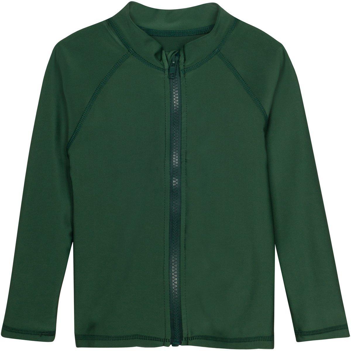 Kids UPF 50+ Long Sleeve Zipper Rash Guard Swim Shirt | "Hunter Green"-0-3 Month-Hunter Green-SwimZip UPF 50+ Sun Protective Swimwear & UV Zipper Rash Guards-pos1