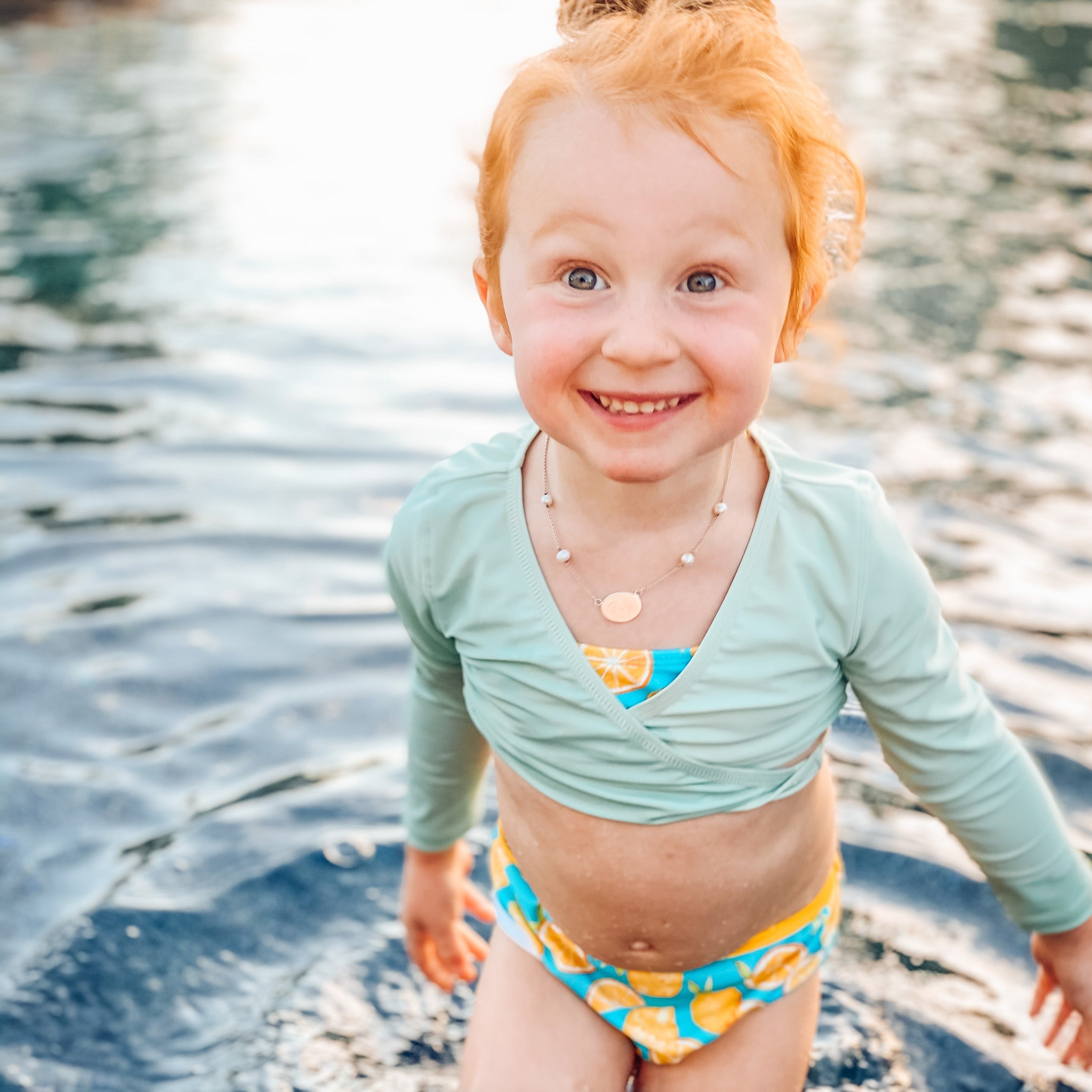 Girls Long Sleeve Swim Wrap Top - "Mint"-SwimZip UPF 50+ Sun Protective Swimwear & UV Zipper Rash Guards-pos2