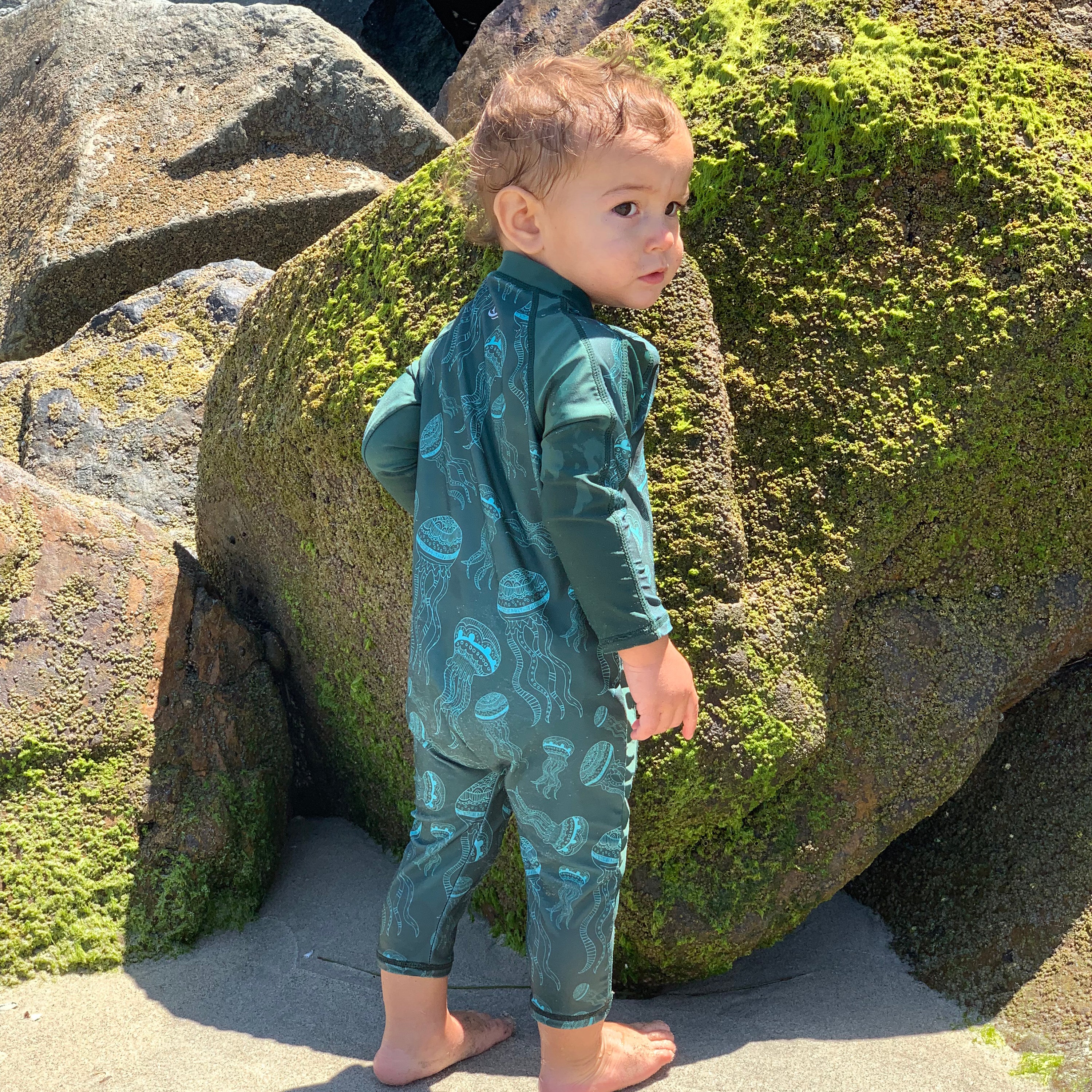 Sunsuit - Long Sleeve Romper Swimsuit | "Jelly Jellyfish"-SwimZip UPF 50+ Sun Protective Swimwear & UV Zipper Rash Guards-pos9