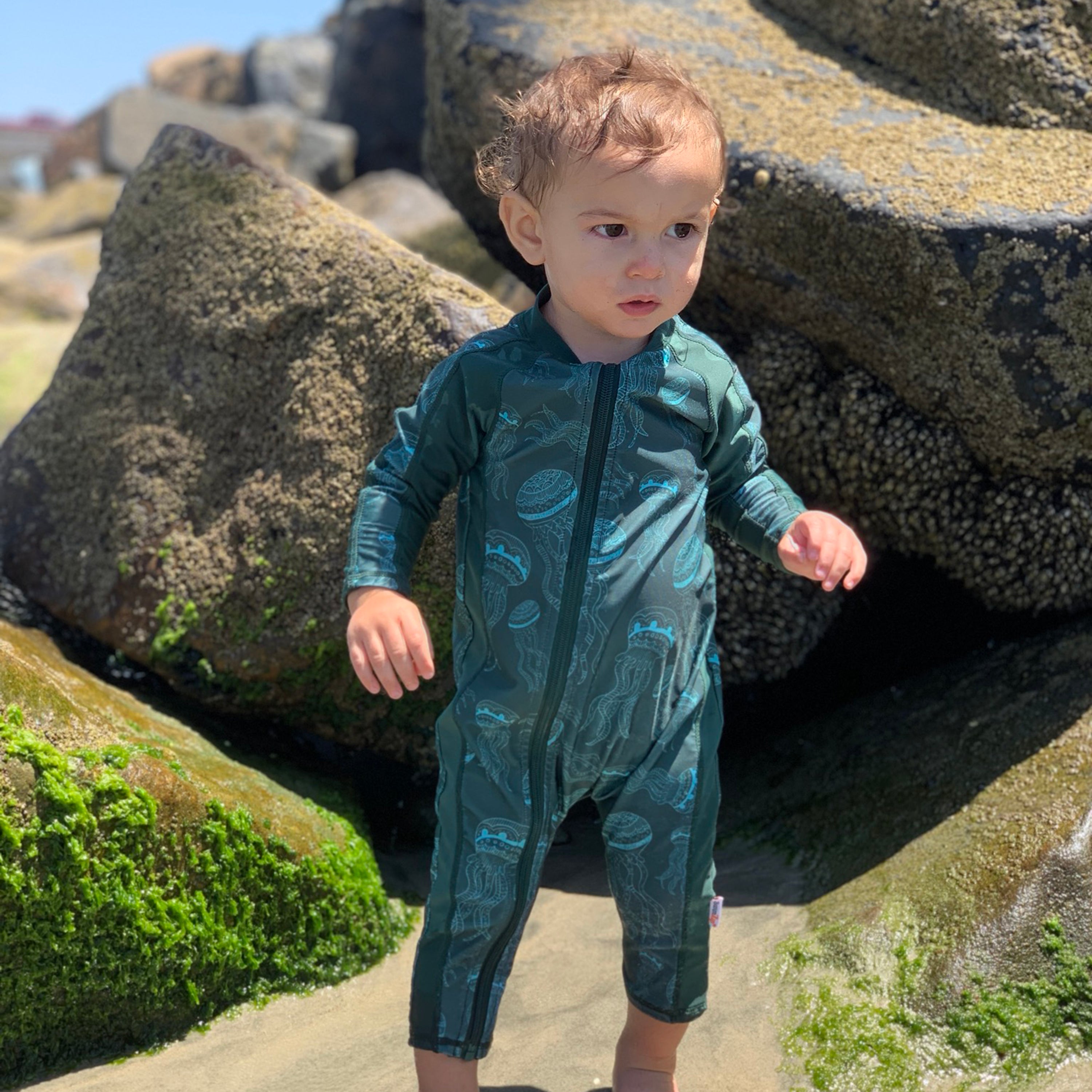 Sunsuit - Long Sleeve Romper Swimsuit | "Jelly Jellyfish"-SwimZip UPF 50+ Sun Protective Swimwear & UV Zipper Rash Guards-pos8