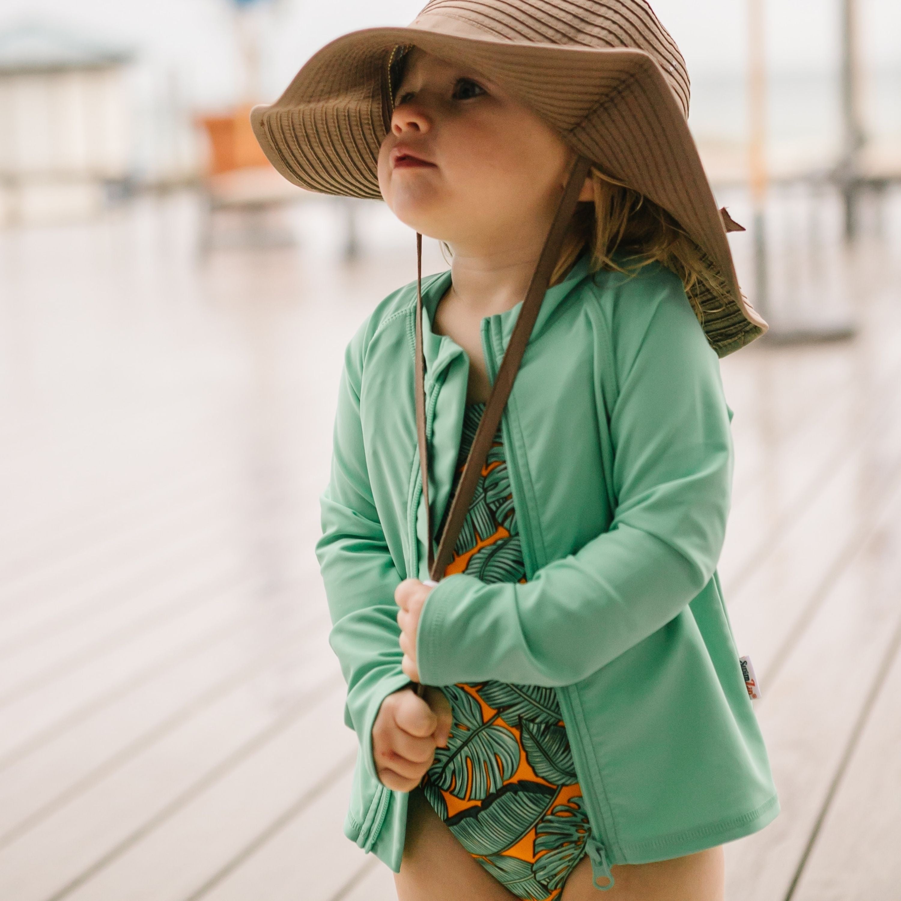 Girls Ruffle One-Piece Swimsuit | "Too Sweet" The Tropics-SwimZip UPF 50+ Sun Protective Swimwear & UV Zipper Rash Guards-pos3