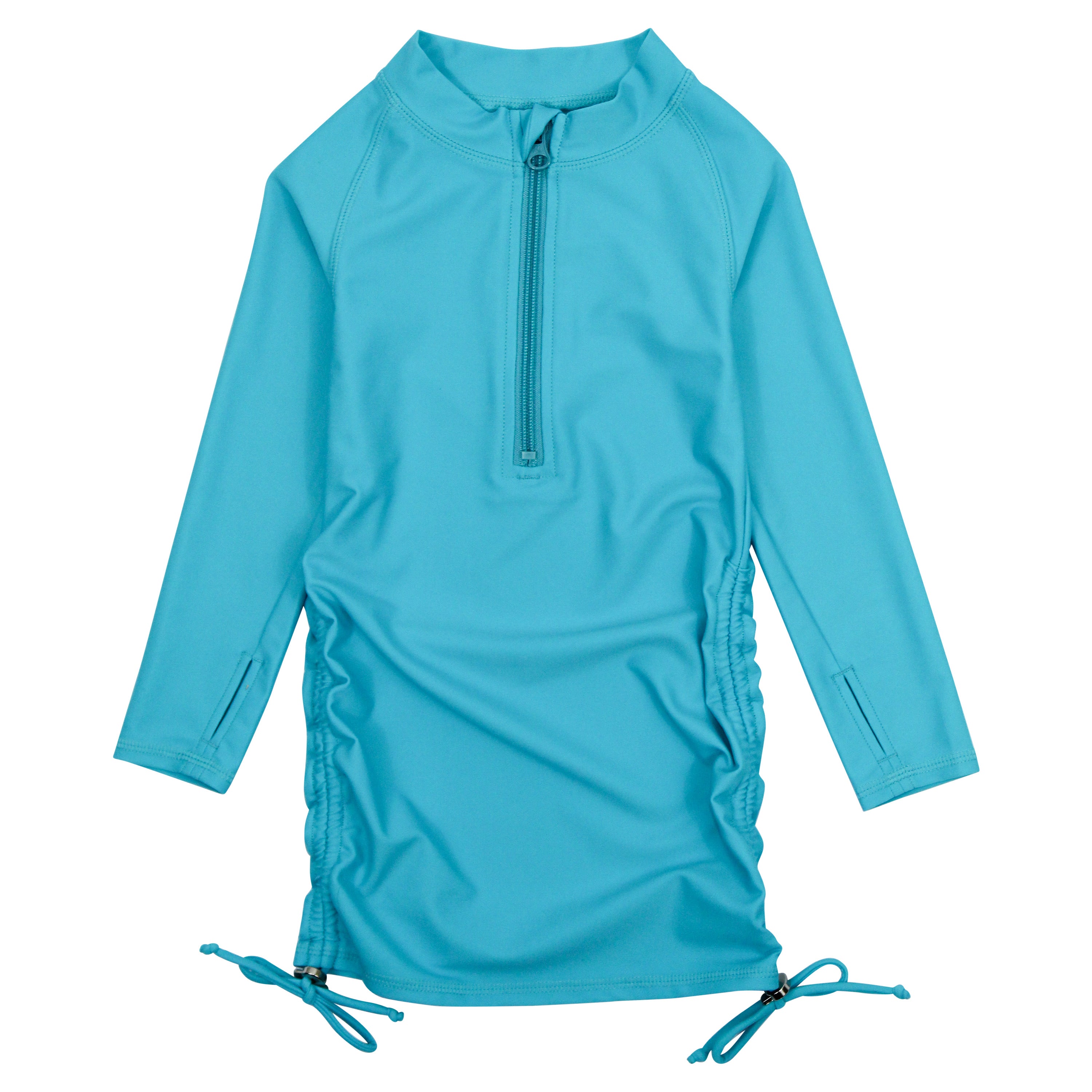 Girls Long Sleeve Swim Dress Cover Up | "Scuba Blue"-SwimZip UPF 50+ Sun Protective Swimwear & UV Zipper Rash Guards-pos1