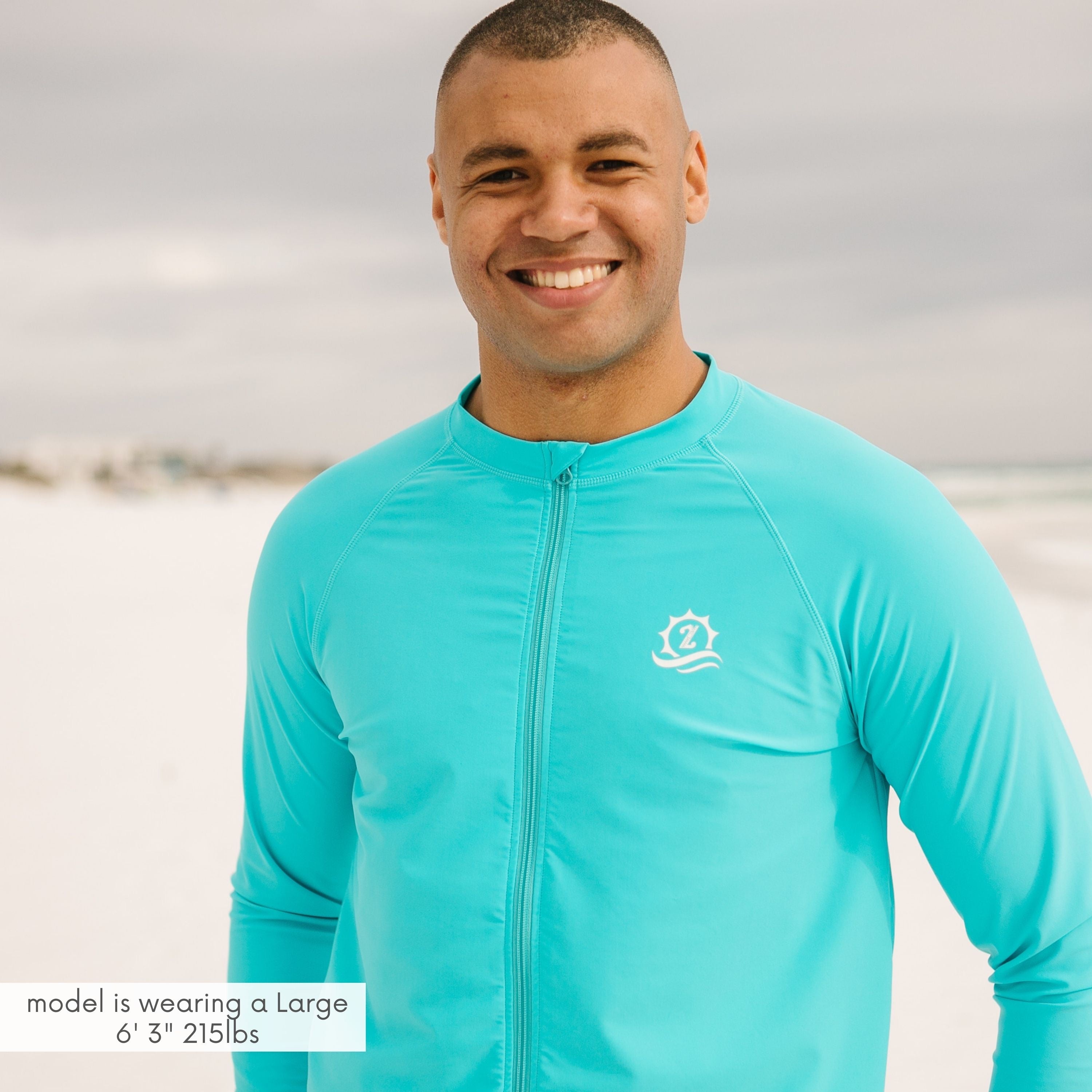 Men's Long Sleeve Rash Guard | "Scuba Blue”-SwimZip UPF 50+ Sun Protective Swimwear & UV Zipper Rash Guards-pos2