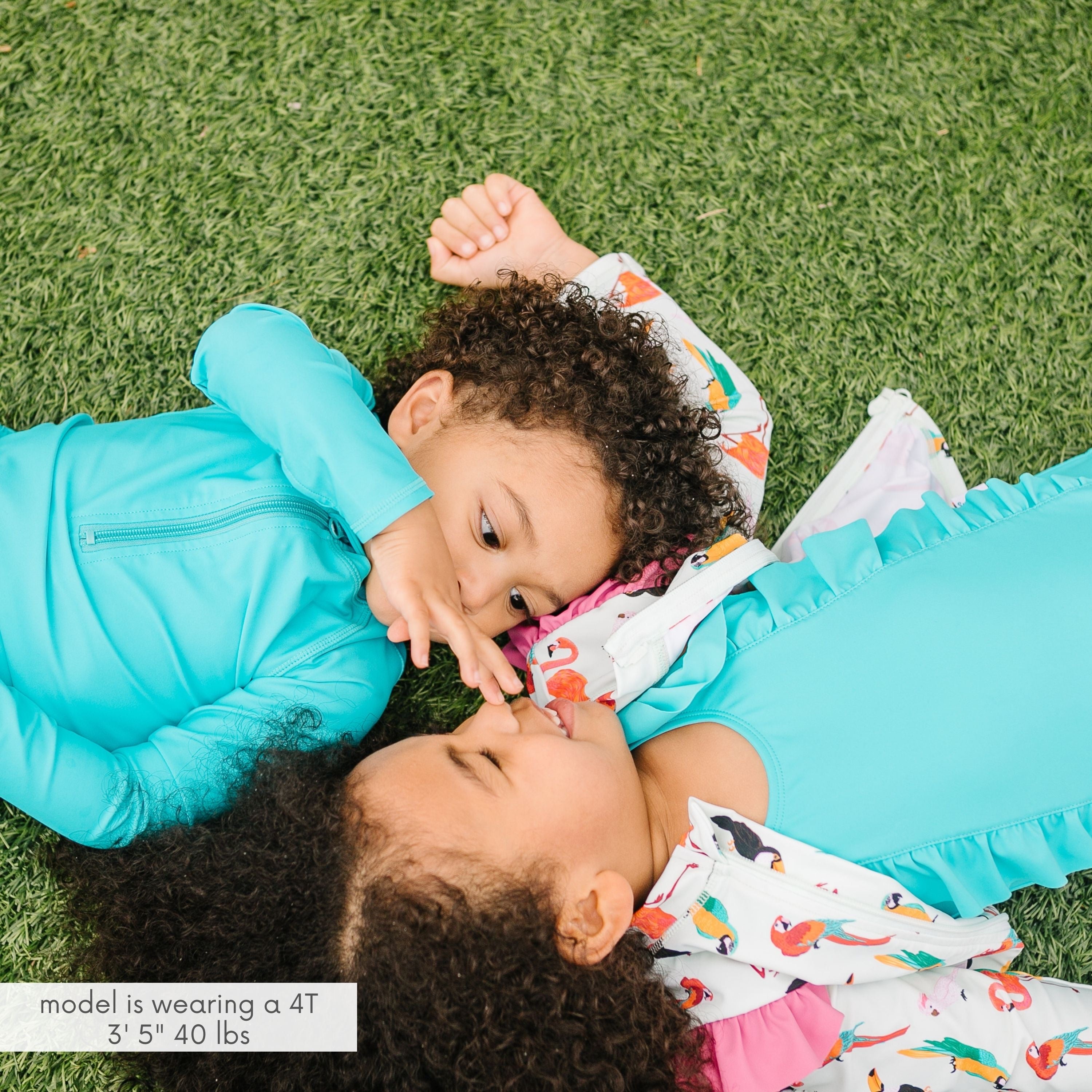 Girls Ruffle One-Piece Swimsuit | "Too Sweet" Scuba Blue-SwimZip UPF 50+ Sun Protective Swimwear & UV Zipper Rash Guards-pos3