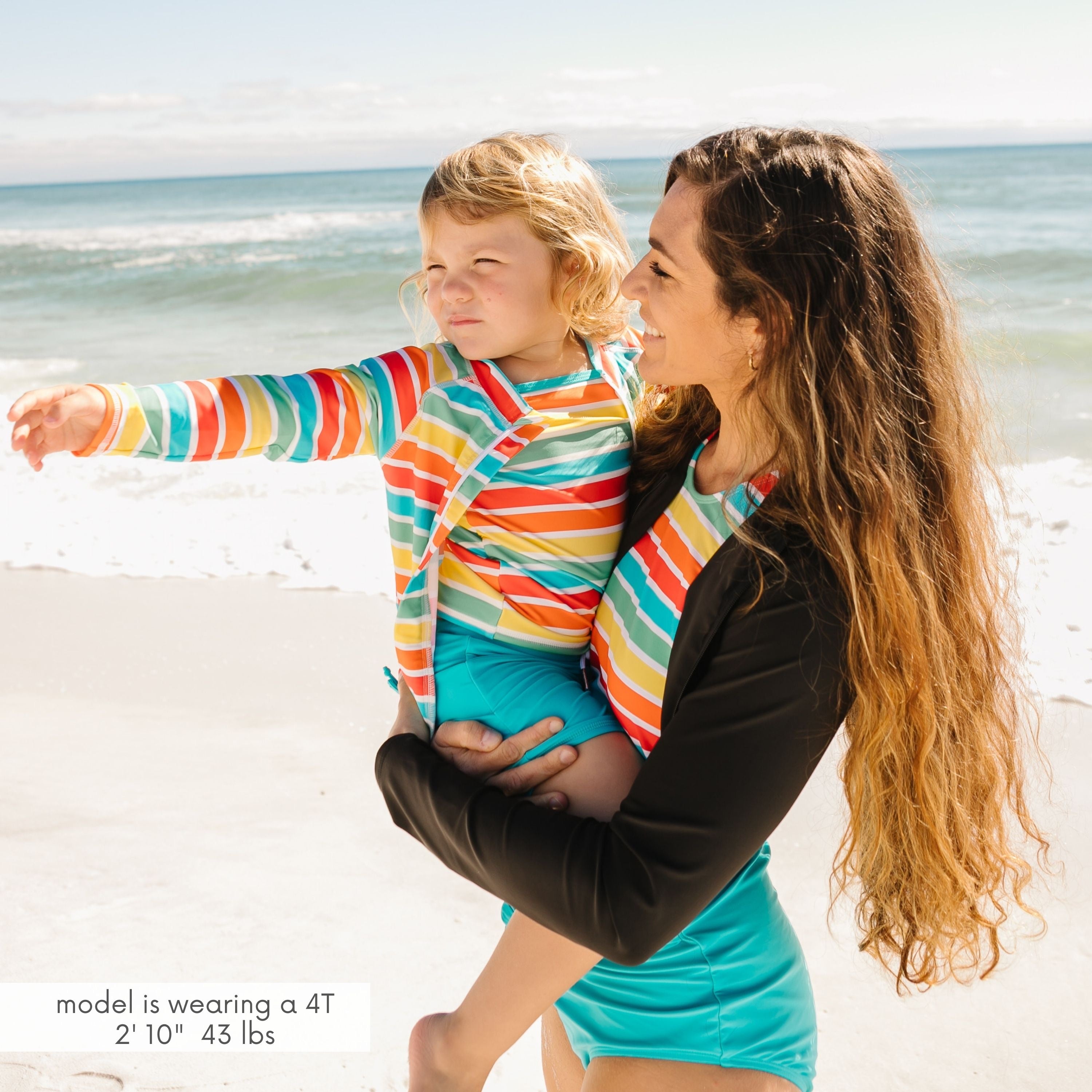 Girls Long Sleeve Rash Guard + Tankini Shorts Set (3 Piece) | "Rainbow"-SwimZip UPF 50+ Sun Protective Swimwear & UV Zipper Rash Guards-pos2