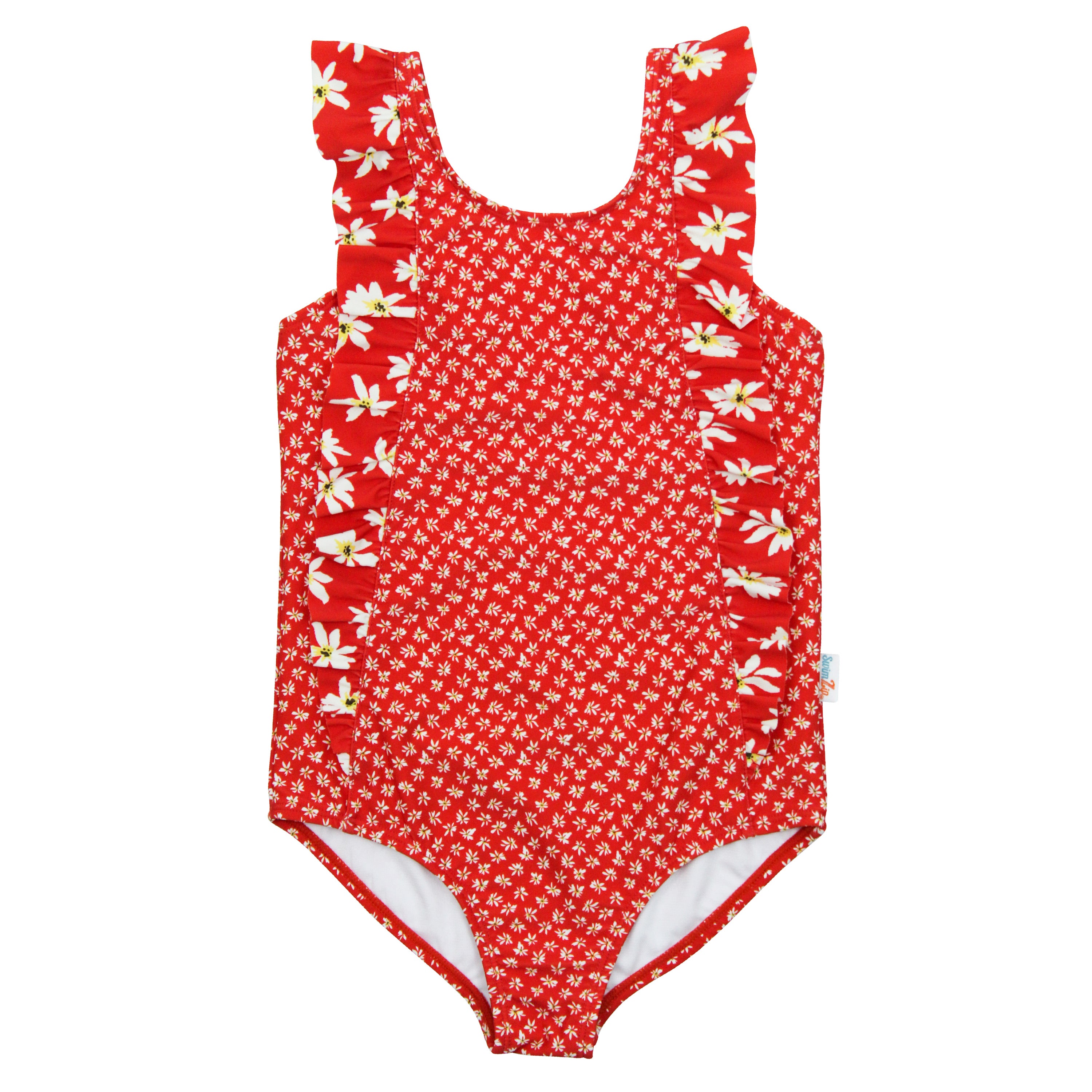 Girls Ruffle One-Piece Swimsuit | "Too Sweet" Daisy-SwimZip UPF 50+ Sun Protective Swimwear & UV Zipper Rash Guards-pos1