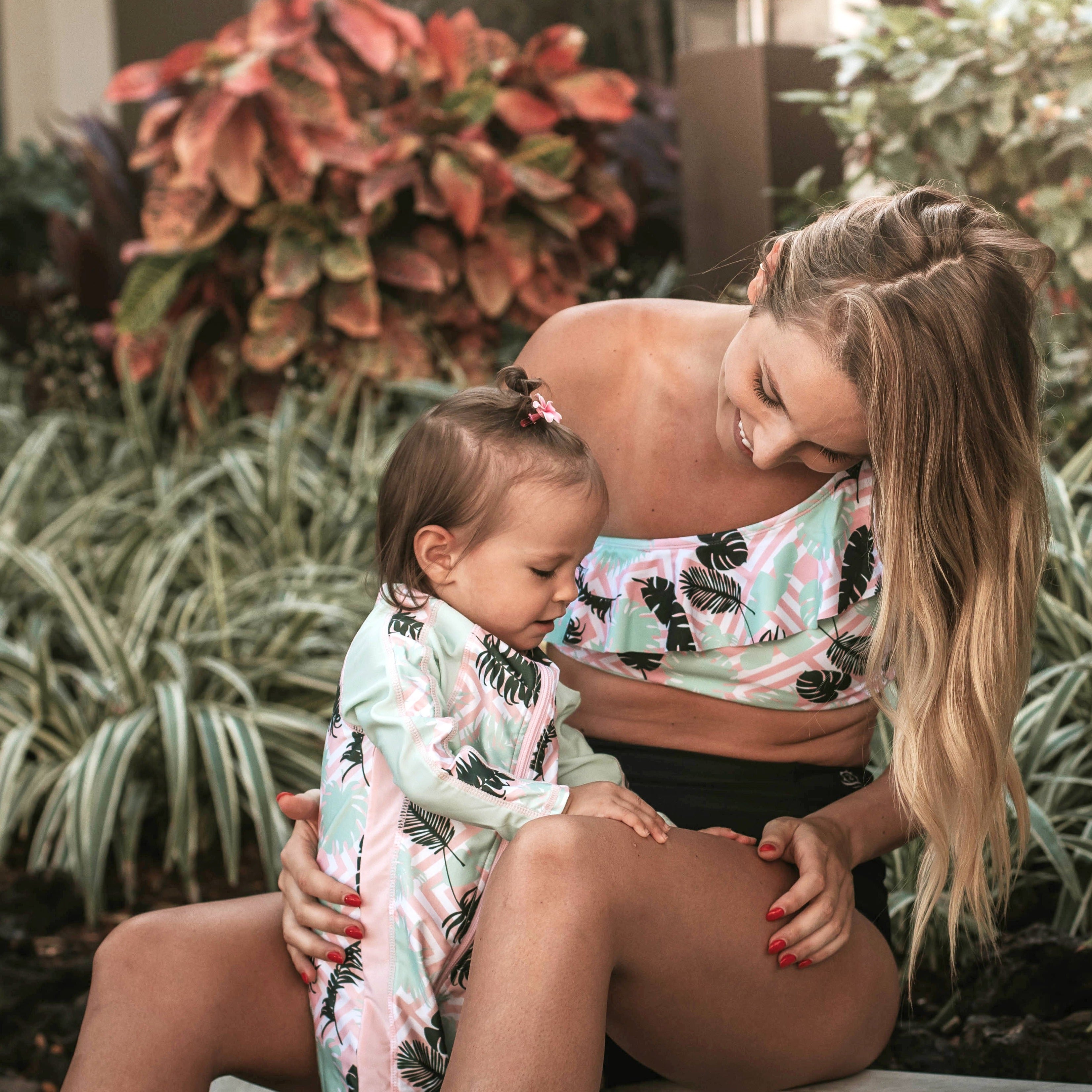 Sunsuit - Long Sleeve Romper Swimsuit | "Palm Breeze"-SwimZip UPF 50+ Sun Protective Swimwear & UV Zipper Rash Guards-pos5