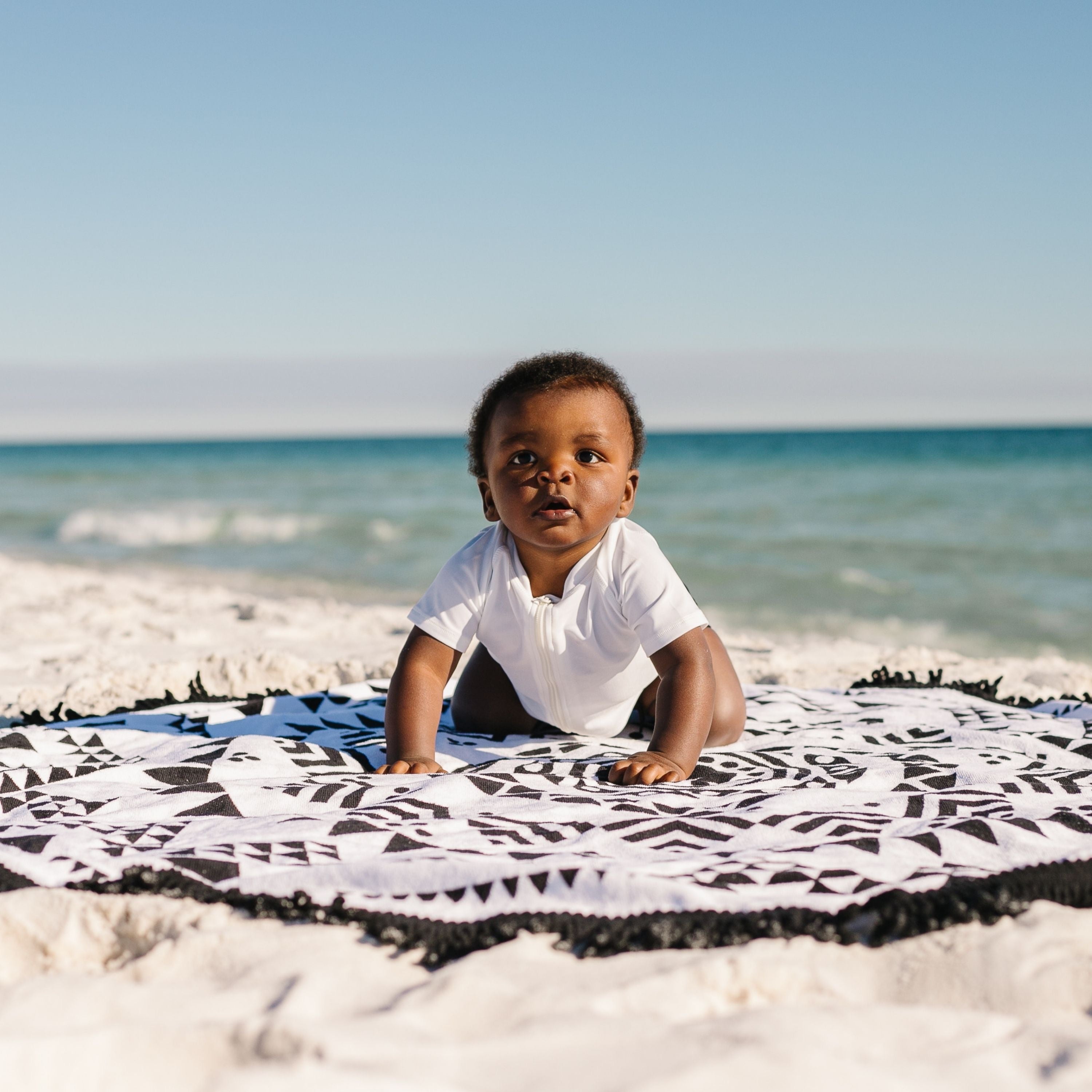 Round Beach Towel - "Black Sand Beach"-1 Size-Black Sand Beach-SwimZip UPF 50+ Sun Protective Swimwear & UV Zipper Rash Guards-pos3