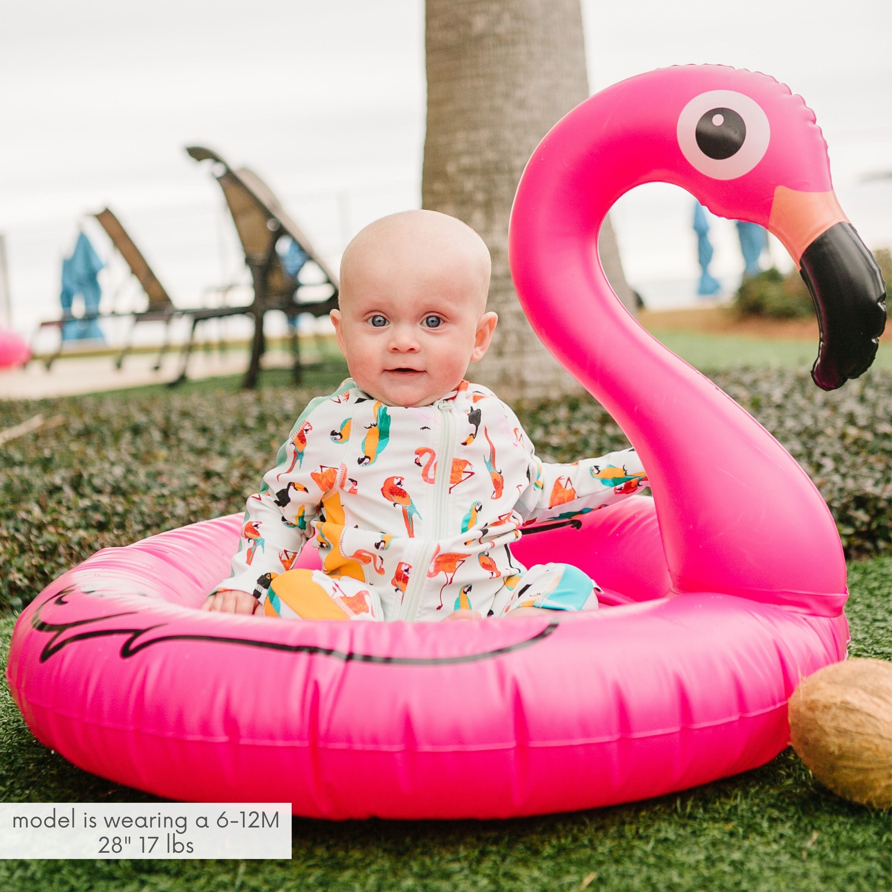 Sunsuit - Long Sleeve Romper Swimsuit | "Tropical Birds"-SwimZip UPF 50+ Sun Protective Swimwear & UV Zipper Rash Guards-pos2