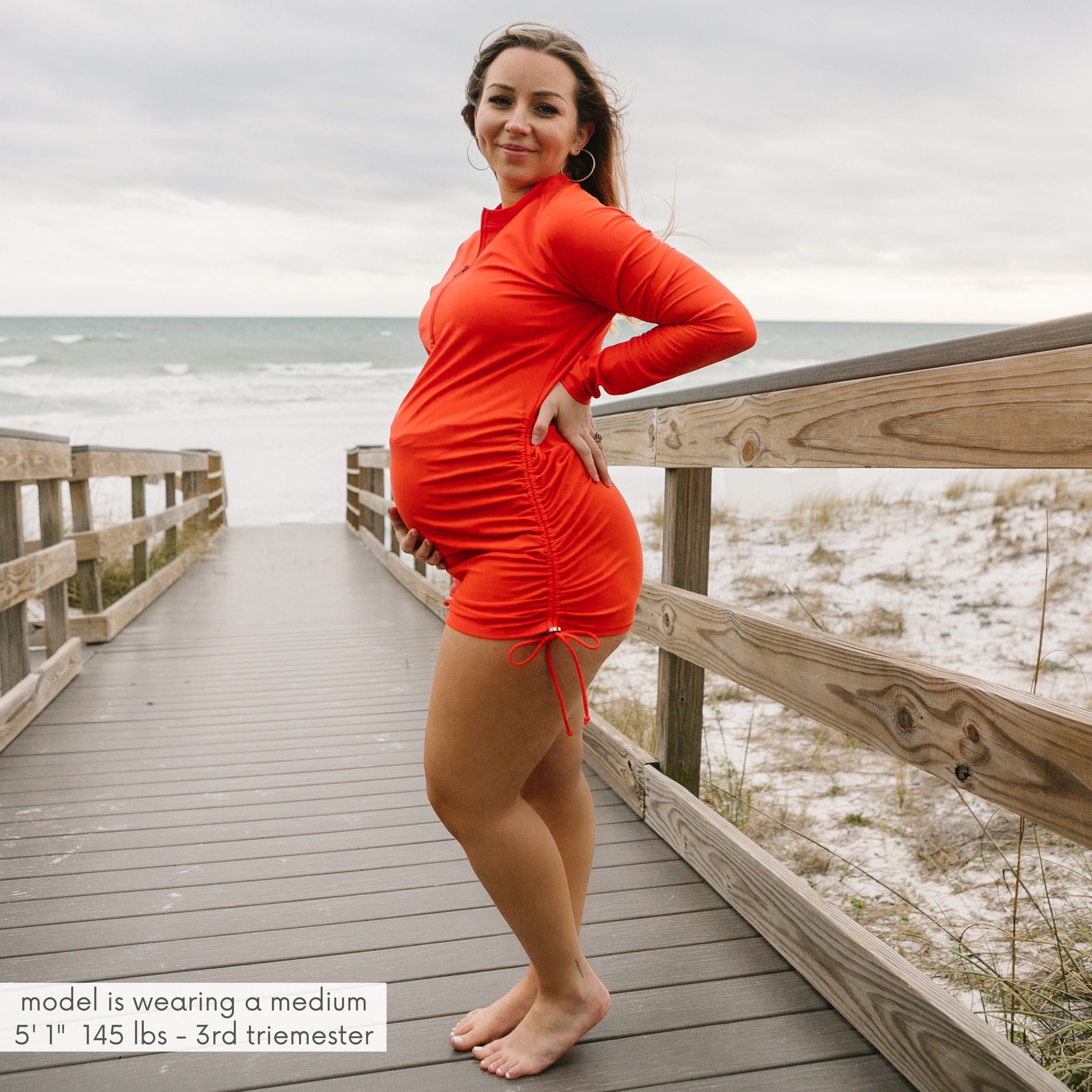 Women's Half Zip Swim Dress Cover Up | "Fiesta Red"-SwimZip UPF 50+ Sun Protective Swimwear & UV Zipper Rash Guards-pos10