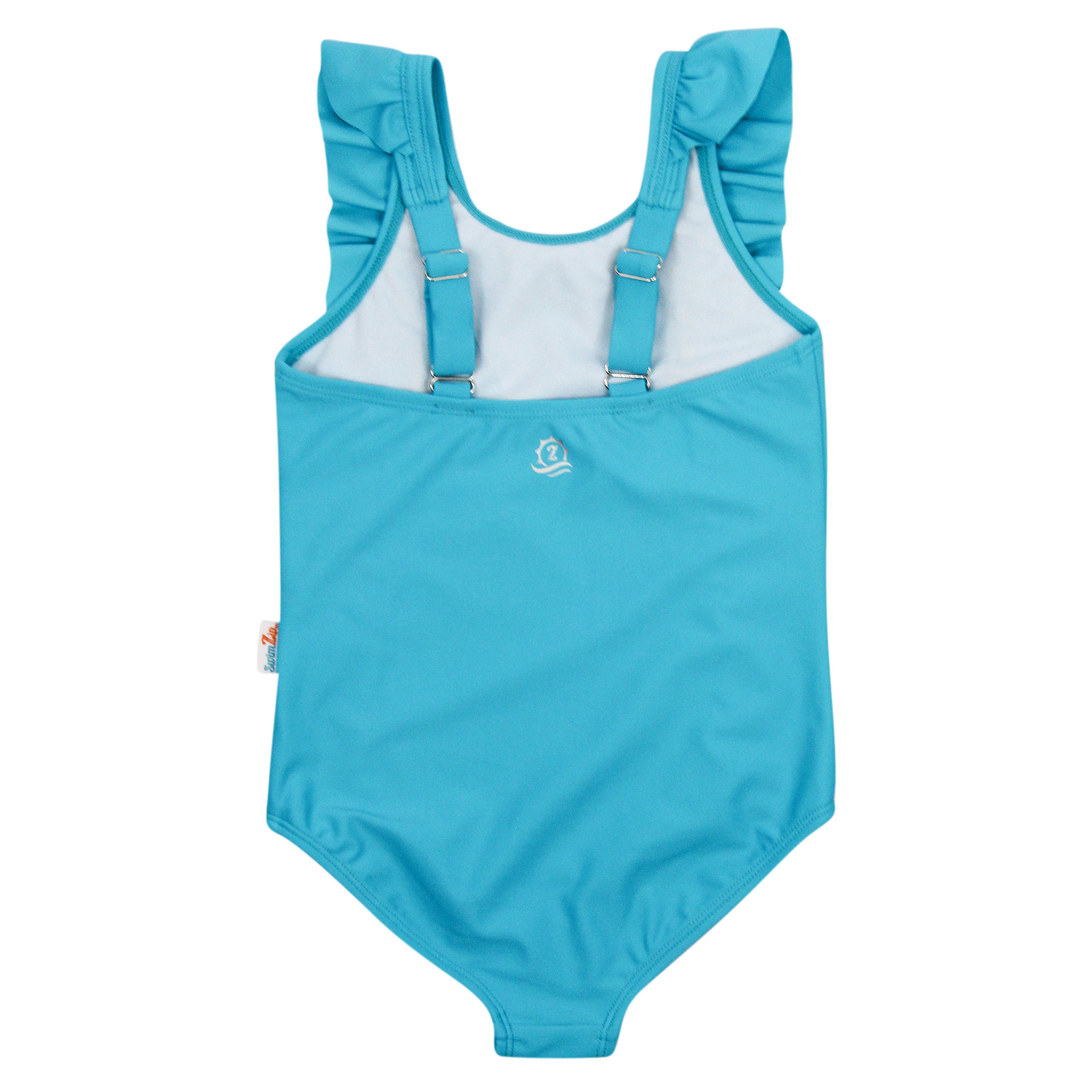 Girls Ruffle One-Piece Swimsuit | "Too Sweet" Scuba Blue-SwimZip UPF 50+ Sun Protective Swimwear & UV Zipper Rash Guards-pos18