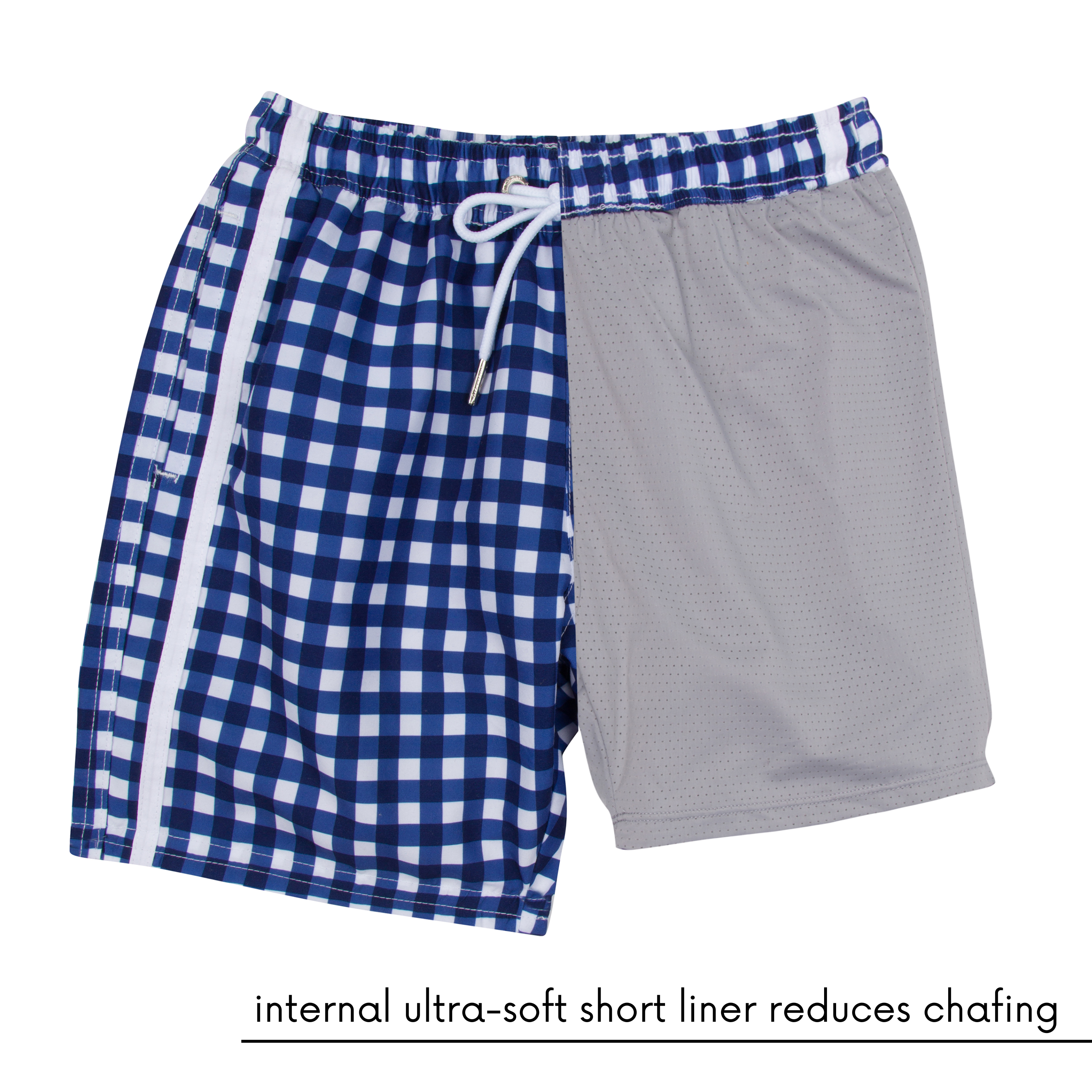 Men's 8" Swim Trunks Boxer Brief Liner | "Navy Gingham"-SwimZip UPF 50+ Sun Protective Swimwear & UV Zipper Rash Guards-pos4