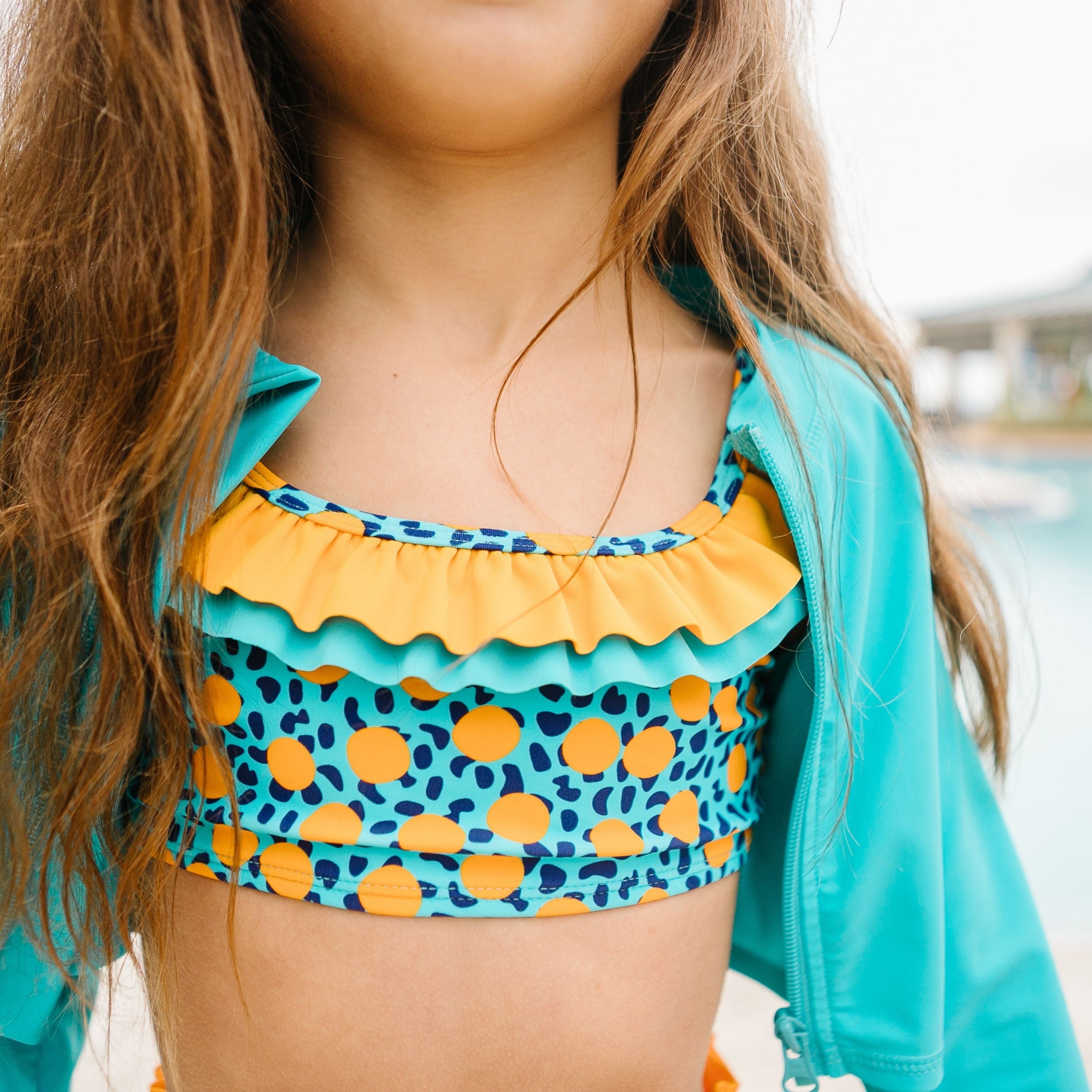 Girls Bikini 2 Piece Ruffle Swimsuit Set - "Geo Party"-SwimZip UPF 50+ Sun Protective Swimwear & UV Zipper Rash Guards-pos11