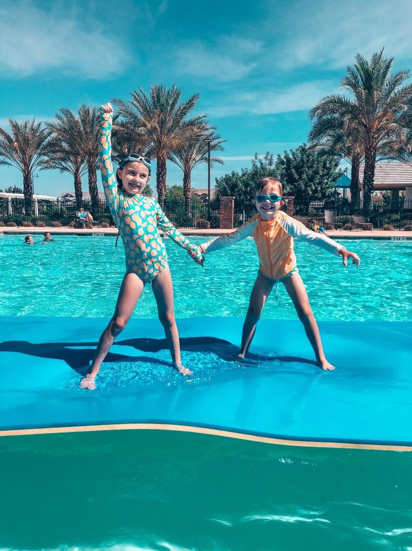 Girls Long Sleeve Surf Suit (One Piece Bodysuit) | "Lemons"-SwimZip UPF 50+ Sun Protective Swimwear & UV Zipper Rash Guards-pos5