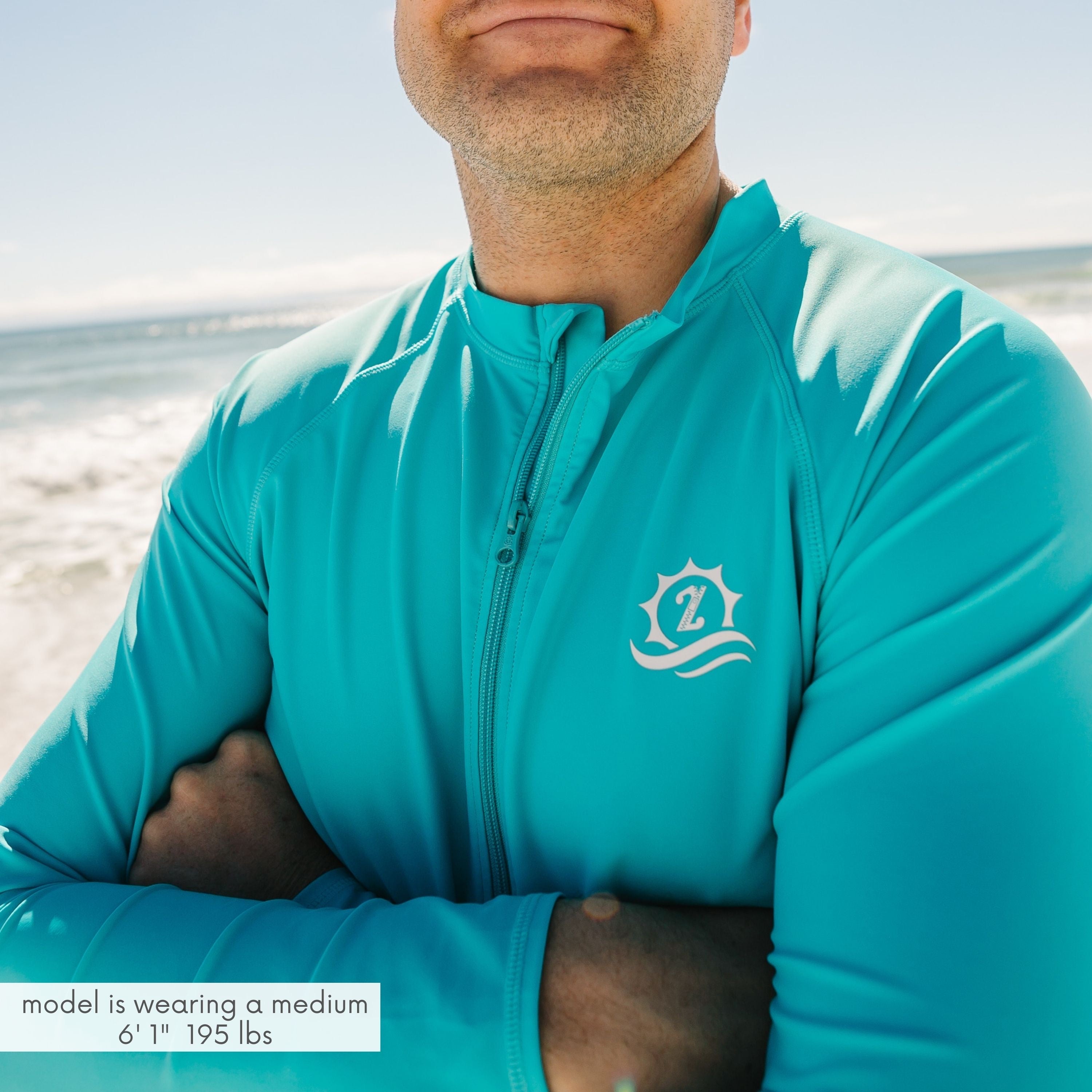 Men's Long Sleeve Rash Guard | "Scuba Blue”-SwimZip UPF 50+ Sun Protective Swimwear & UV Zipper Rash Guards-pos12