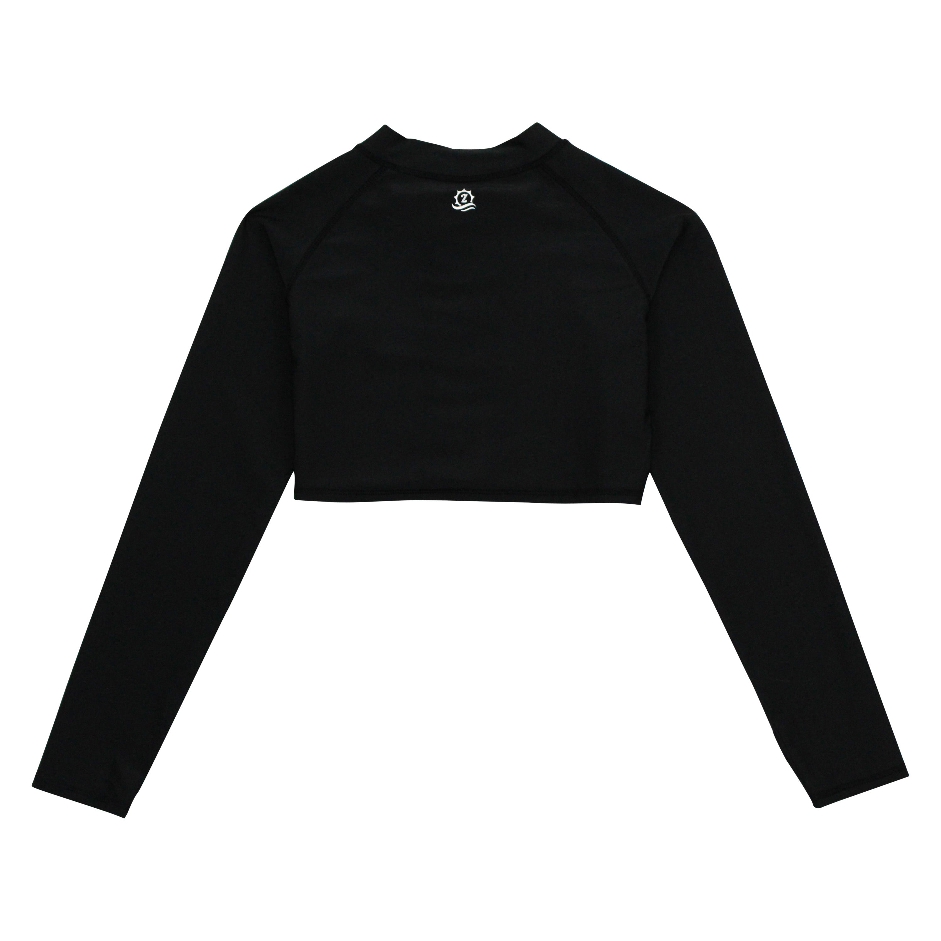 Girls Long Sleeve Crop Rash Guard | "Black"-SwimZip UPF 50+ Sun Protective Swimwear & UV Zipper Rash Guards-pos9