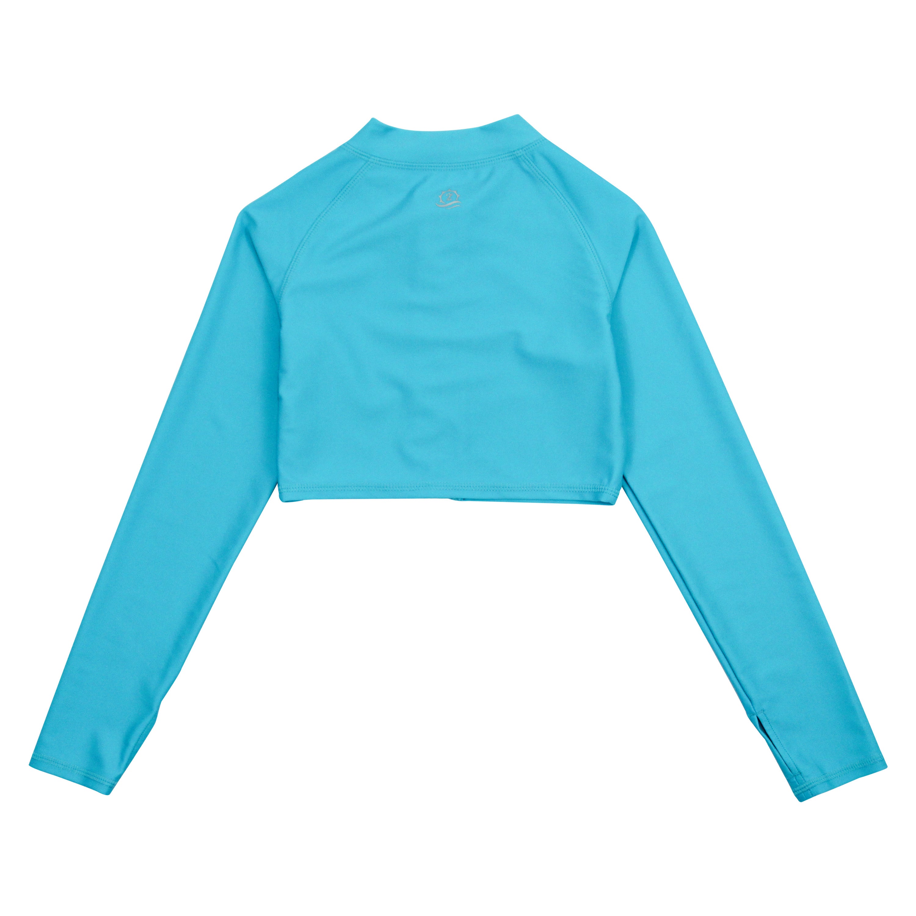 Girls Long Sleeve Crop Rash Guard | "Scuba Blue"-SwimZip UPF 50+ Sun Protective Swimwear & UV Zipper Rash Guards-pos13