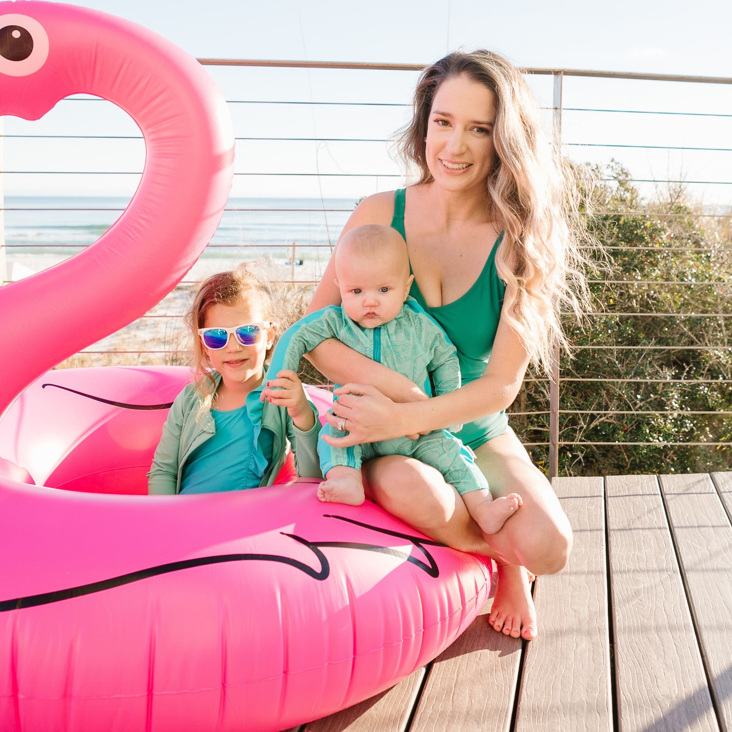 Girls Ruffle One-Piece Swimsuit | "Too Sweet" Scuba Blue-SwimZip UPF 50+ Sun Protective Swimwear & UV Zipper Rash Guards-pos17