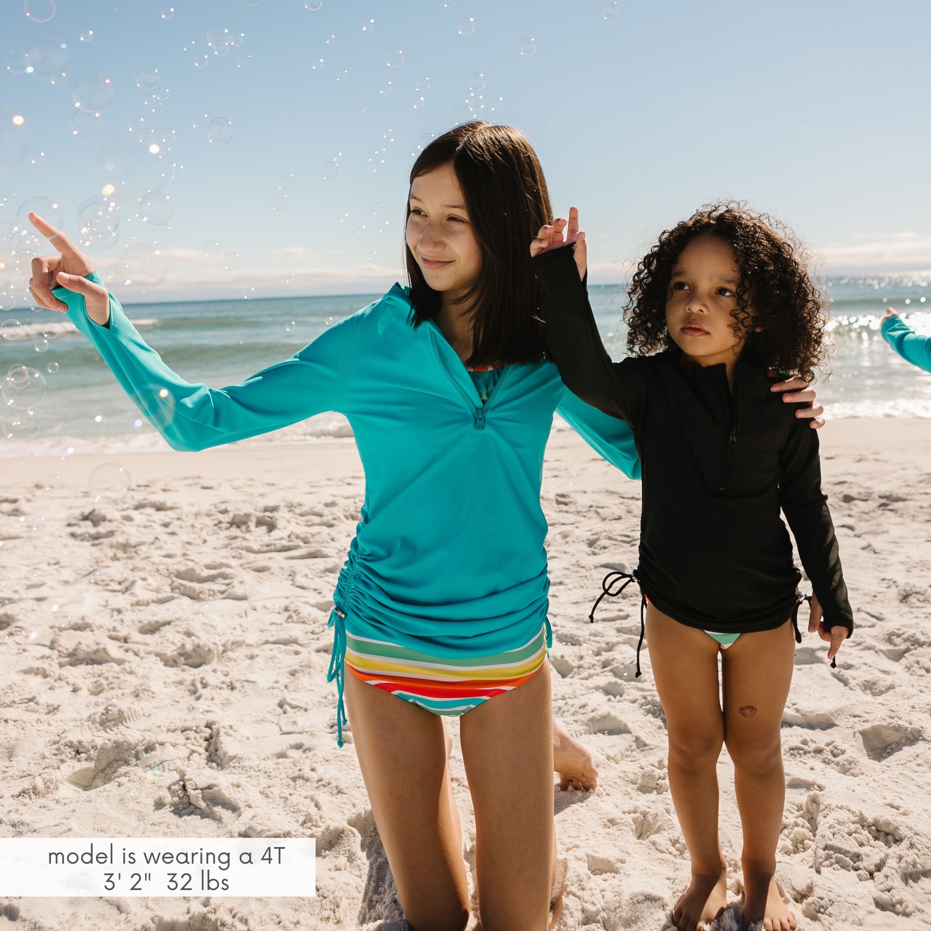 Girls Long Sleeve Swim Dress Cover Up | "Black"-SwimZip UPF 50+ Sun Protective Swimwear & UV Zipper Rash Guards-pos5