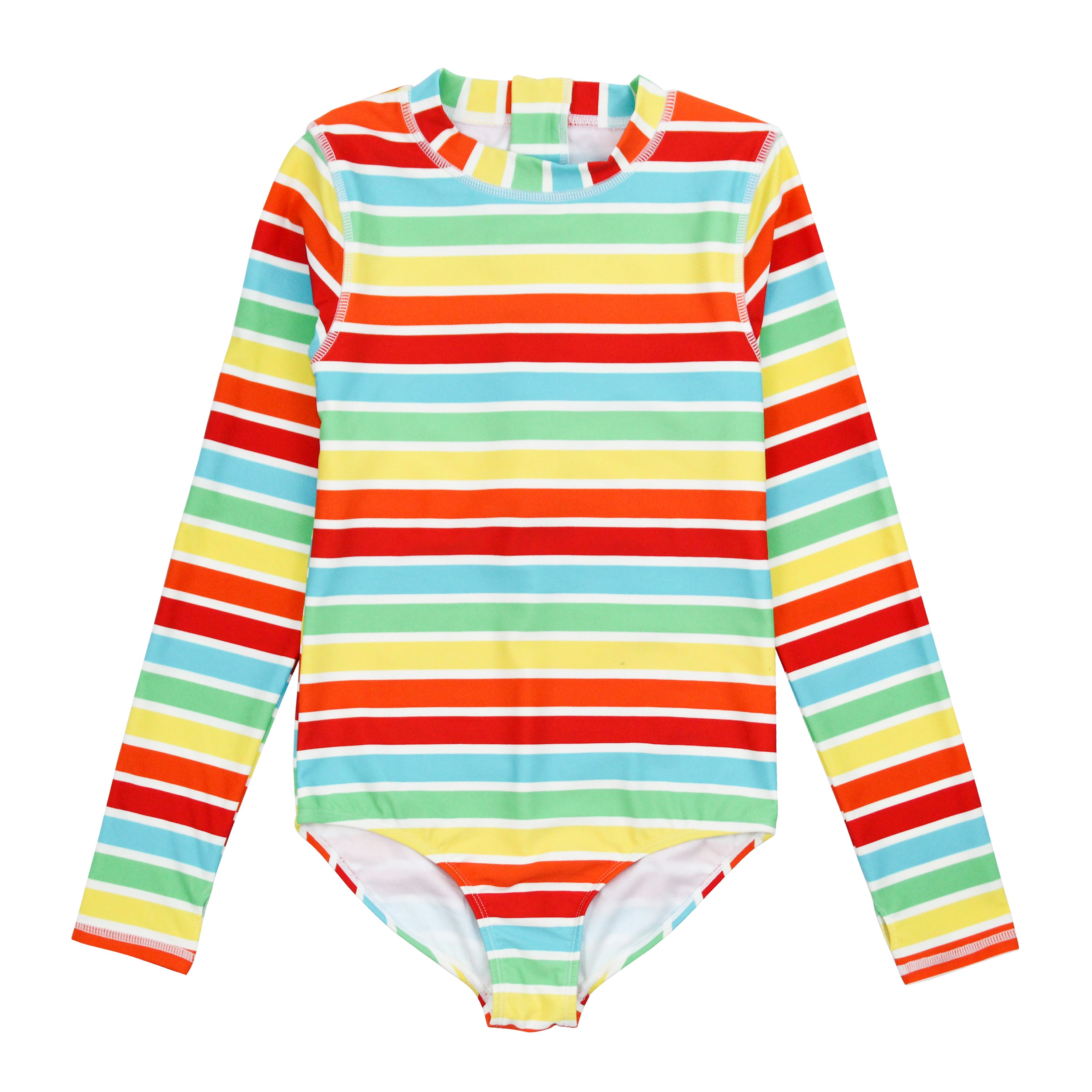 Girls Long Sleeve Surf Suit (One Piece Bodysuit) | "Rainbow"-SwimZip UPF 50+ Sun Protective Swimwear & UV Zipper Rash Guards-pos1