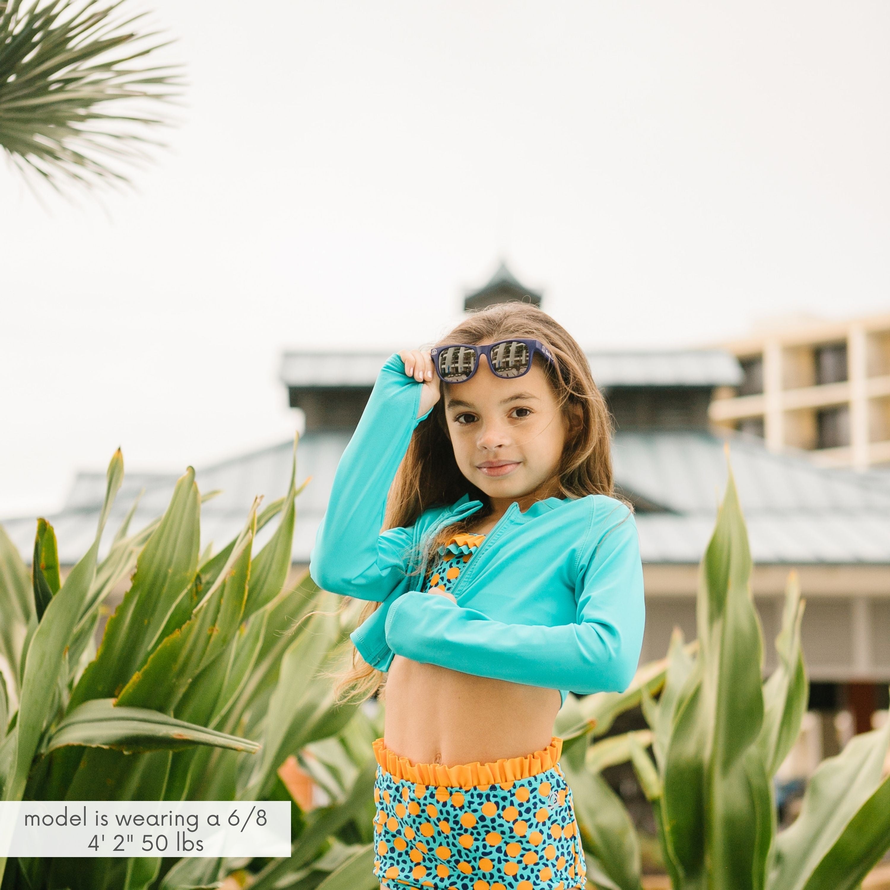 Girls Long Sleeve Crop Rash Guard | "Scuba Blue"-SwimZip UPF 50+ Sun Protective Swimwear & UV Zipper Rash Guards-pos6