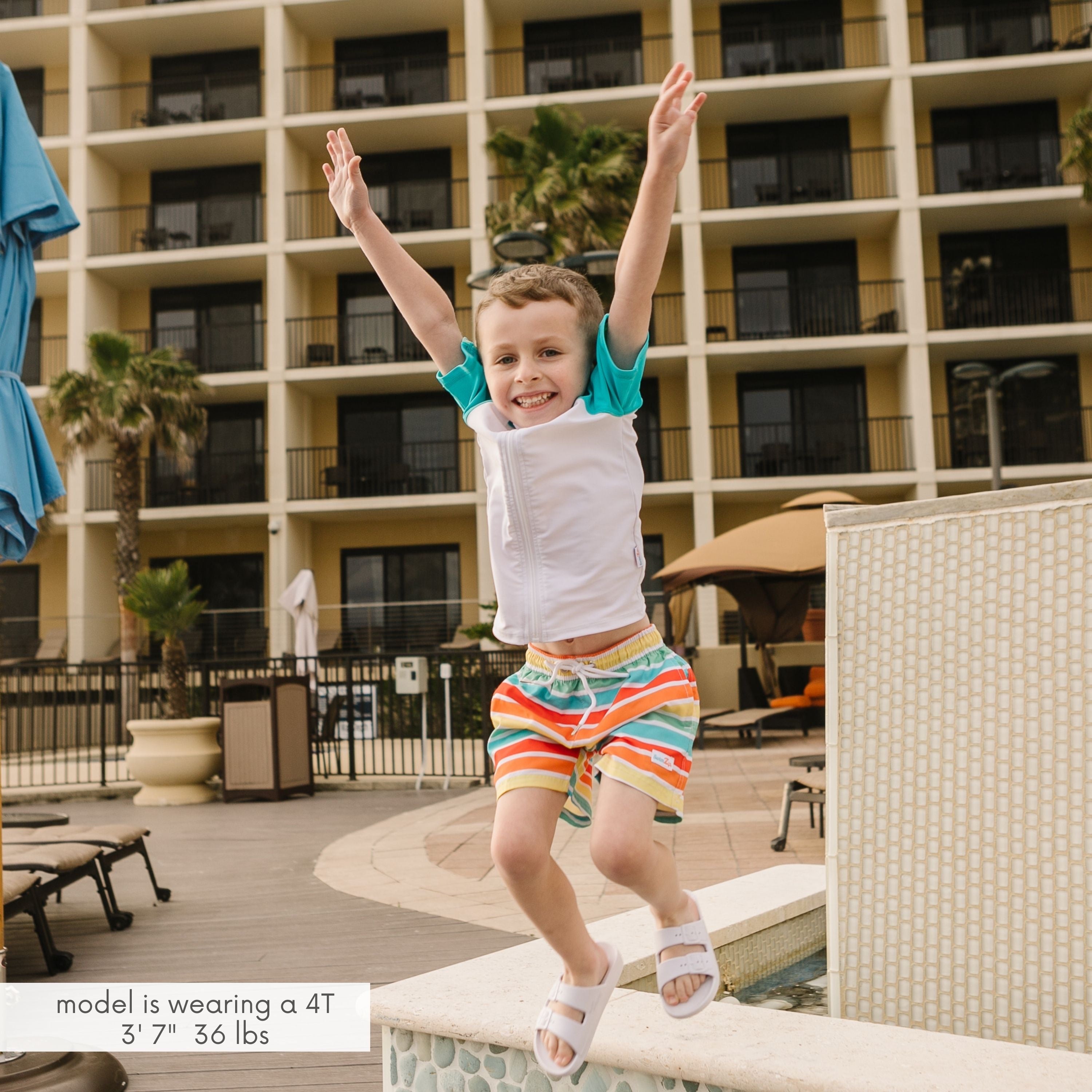 Boys Short Sleeve Zipper Rash Guard and Swim Trunk Set | "Rainbow"-SwimZip UPF 50+ Sun Protective Swimwear & UV Zipper Rash Guards-pos2