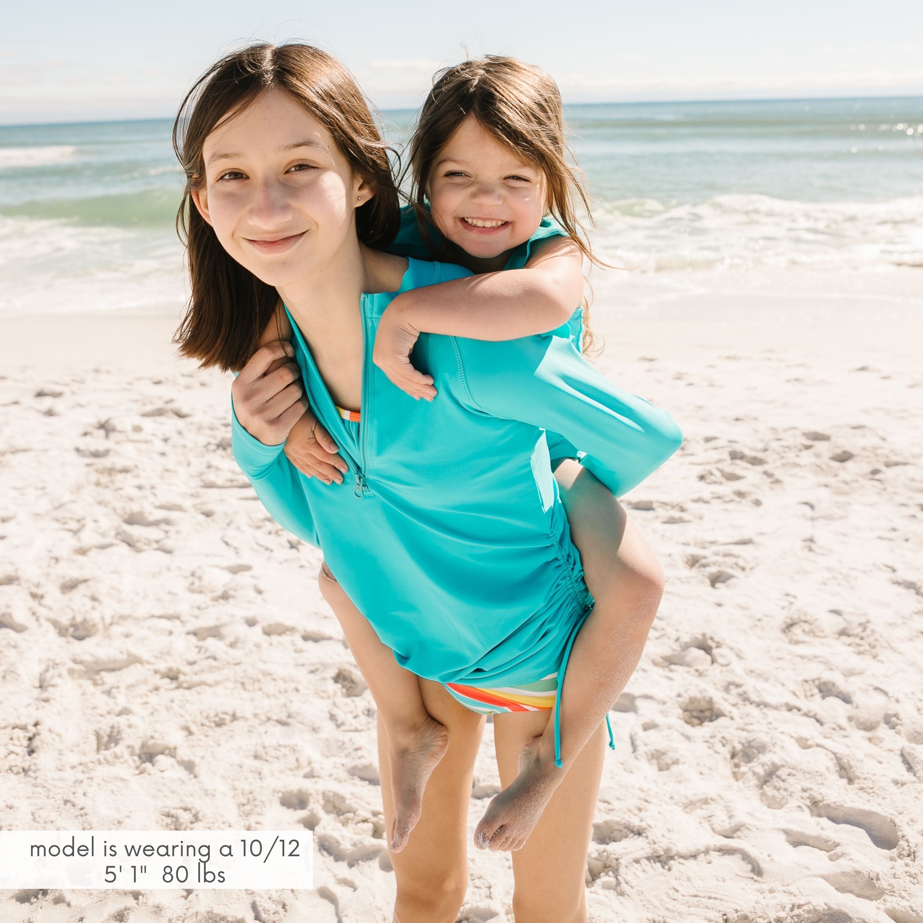 Girls Long Sleeve Swim Dress Cover Up | "Scuba Blue"-SwimZip UPF 50+ Sun Protective Swimwear & UV Zipper Rash Guards-pos12