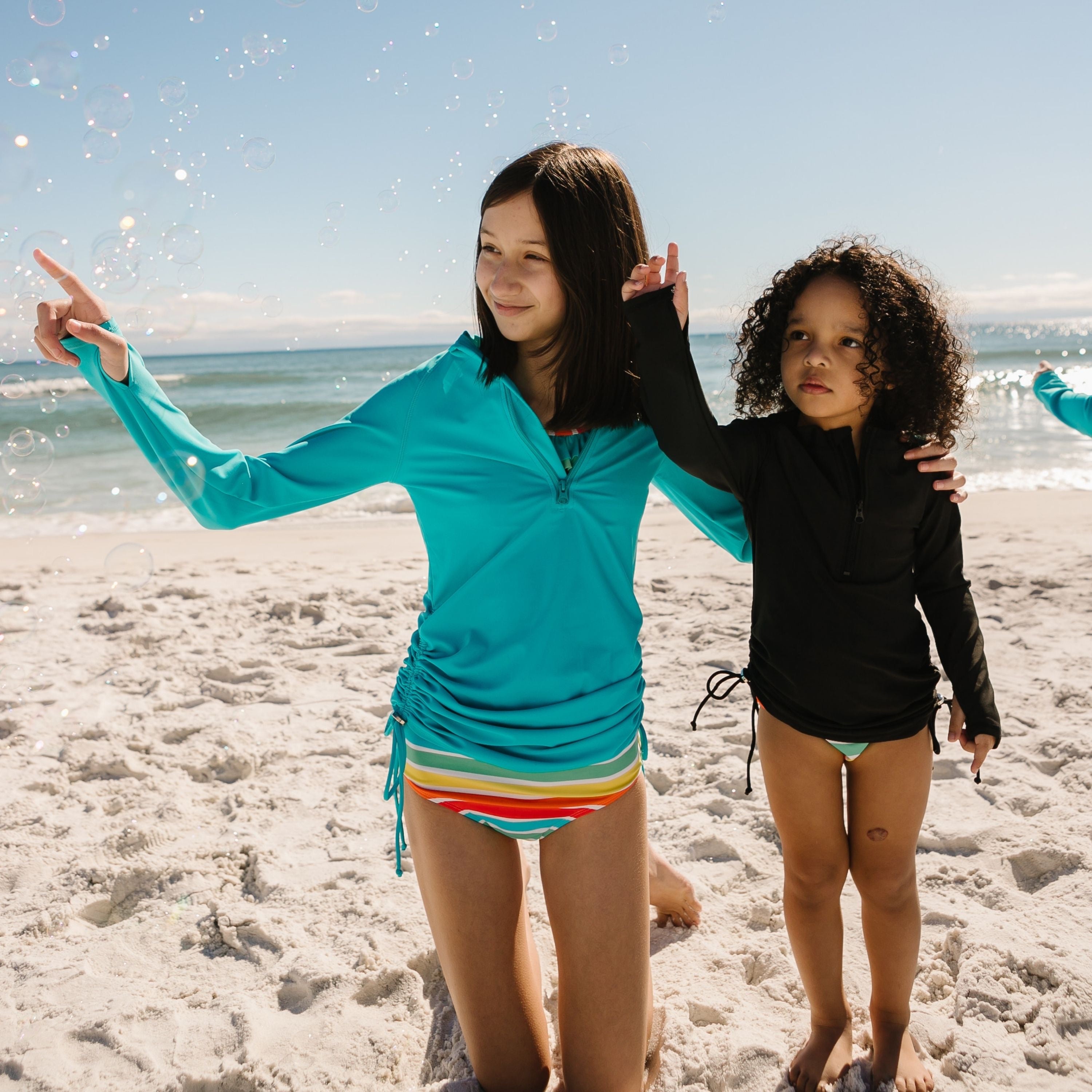 Girls Long Sleeve Swim Dress Cover Up | "Scuba Blue"-SwimZip UPF 50+ Sun Protective Swimwear & UV Zipper Rash Guards-pos13