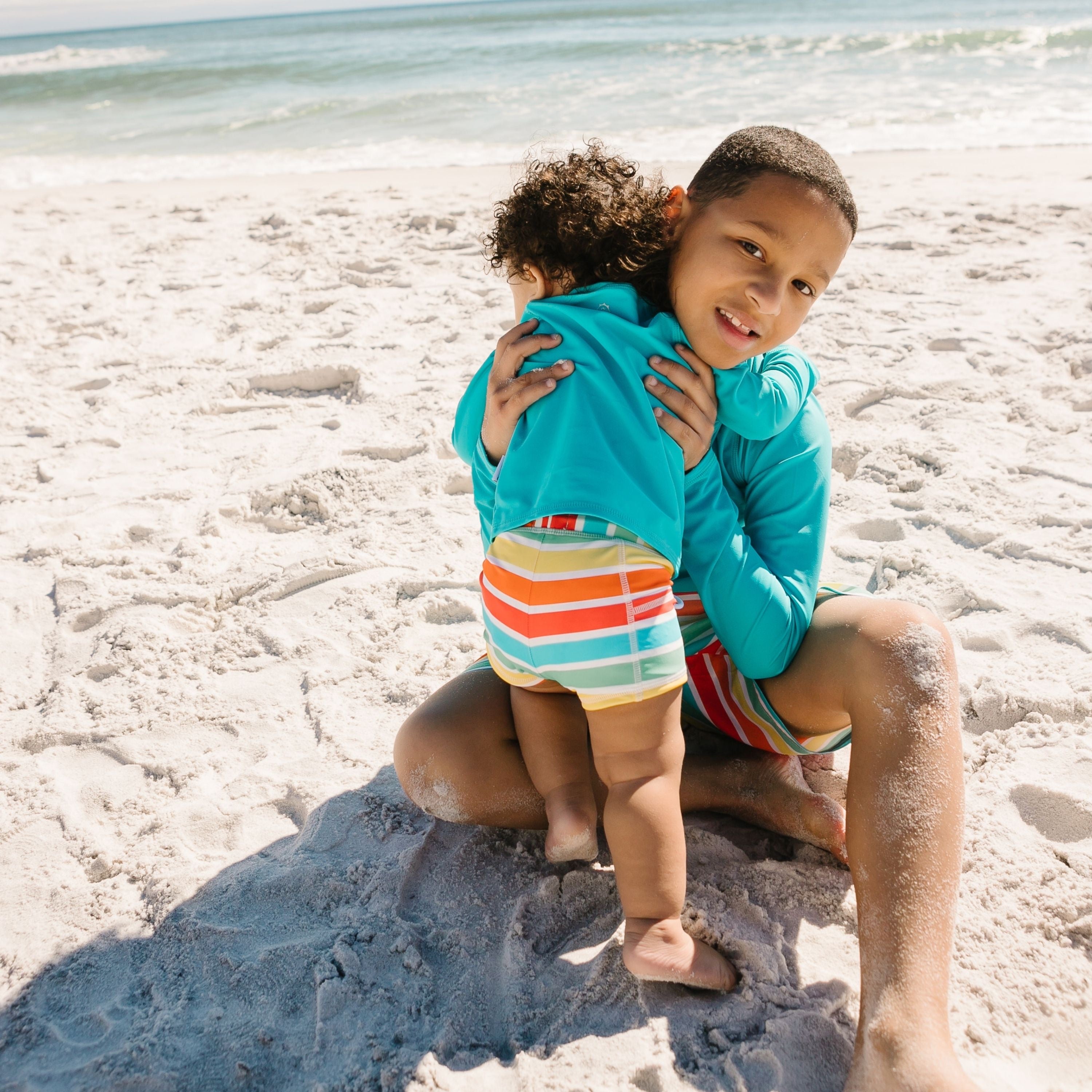 Kids Euro Swim Shorties | "Rainbow"-SwimZip UPF 50+ Sun Protective Swimwear & UV Zipper Rash Guards-pos3