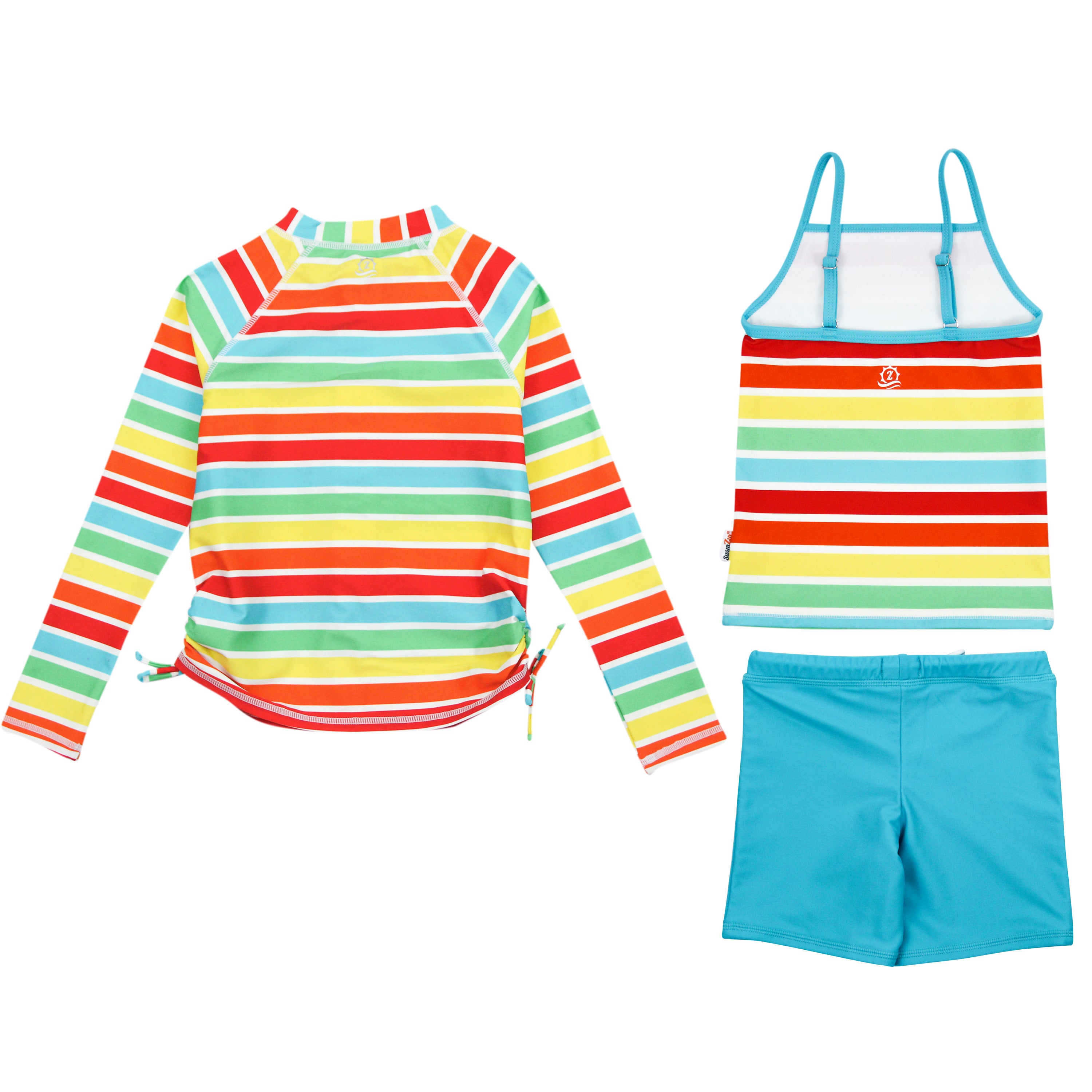 Girls Long Sleeve Rash Guard + Tankini Shorts Set (3 Piece) | "Rainbow"-SwimZip UPF 50+ Sun Protective Swimwear & UV Zipper Rash Guards-pos3