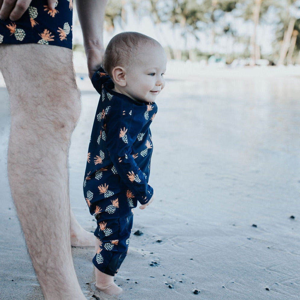 Sunsuit - Long Sleeve Romper Swimsuit | "Pineapple Dreams"-SwimZip UPF 50+ Sun Protective Swimwear & UV Zipper Rash Guards-pos9