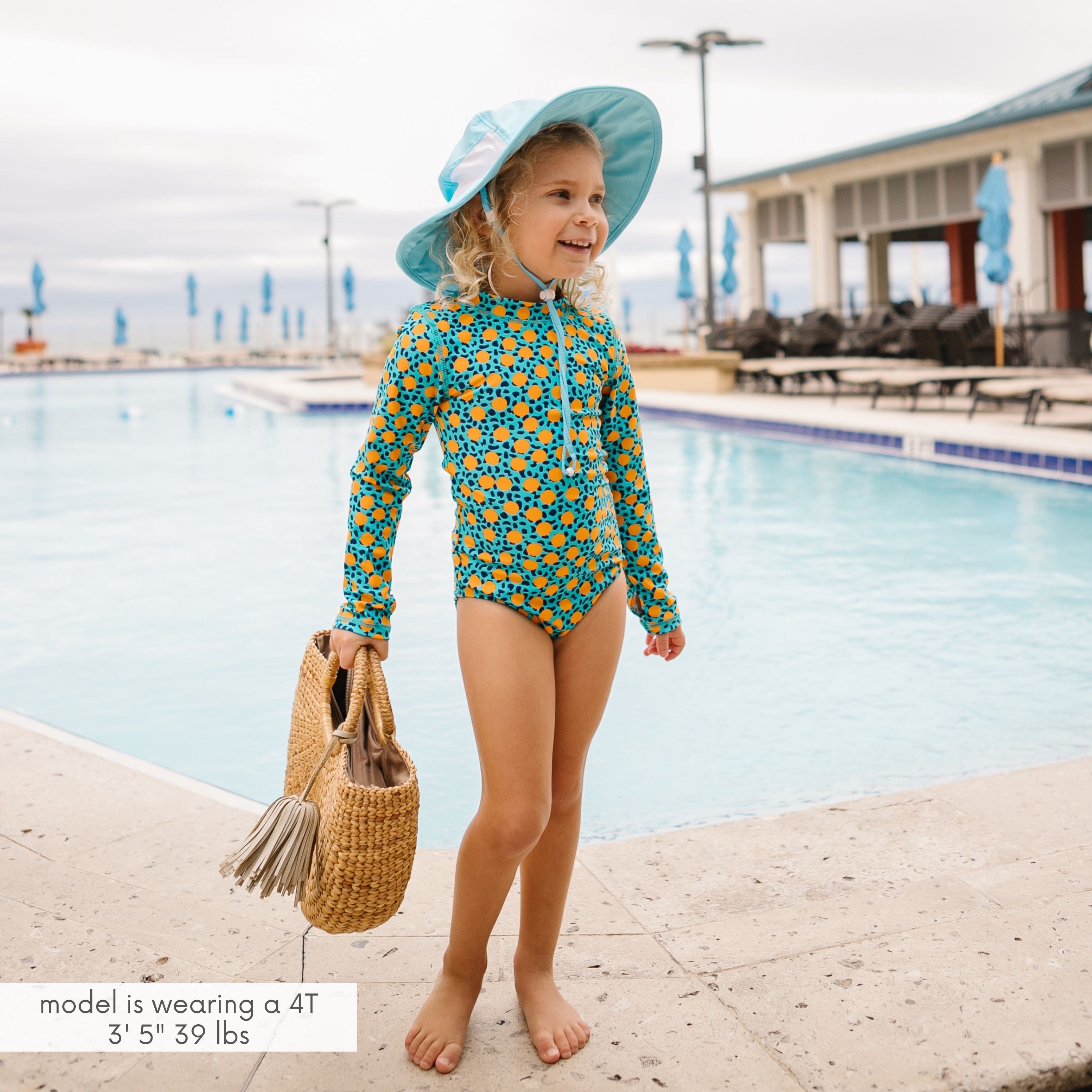 Girls Long Sleeve Surf Suit (One Piece Bodysuit) | "Geo Party"-SwimZip UPF 50+ Sun Protective Swimwear & UV Zipper Rash Guards-pos2