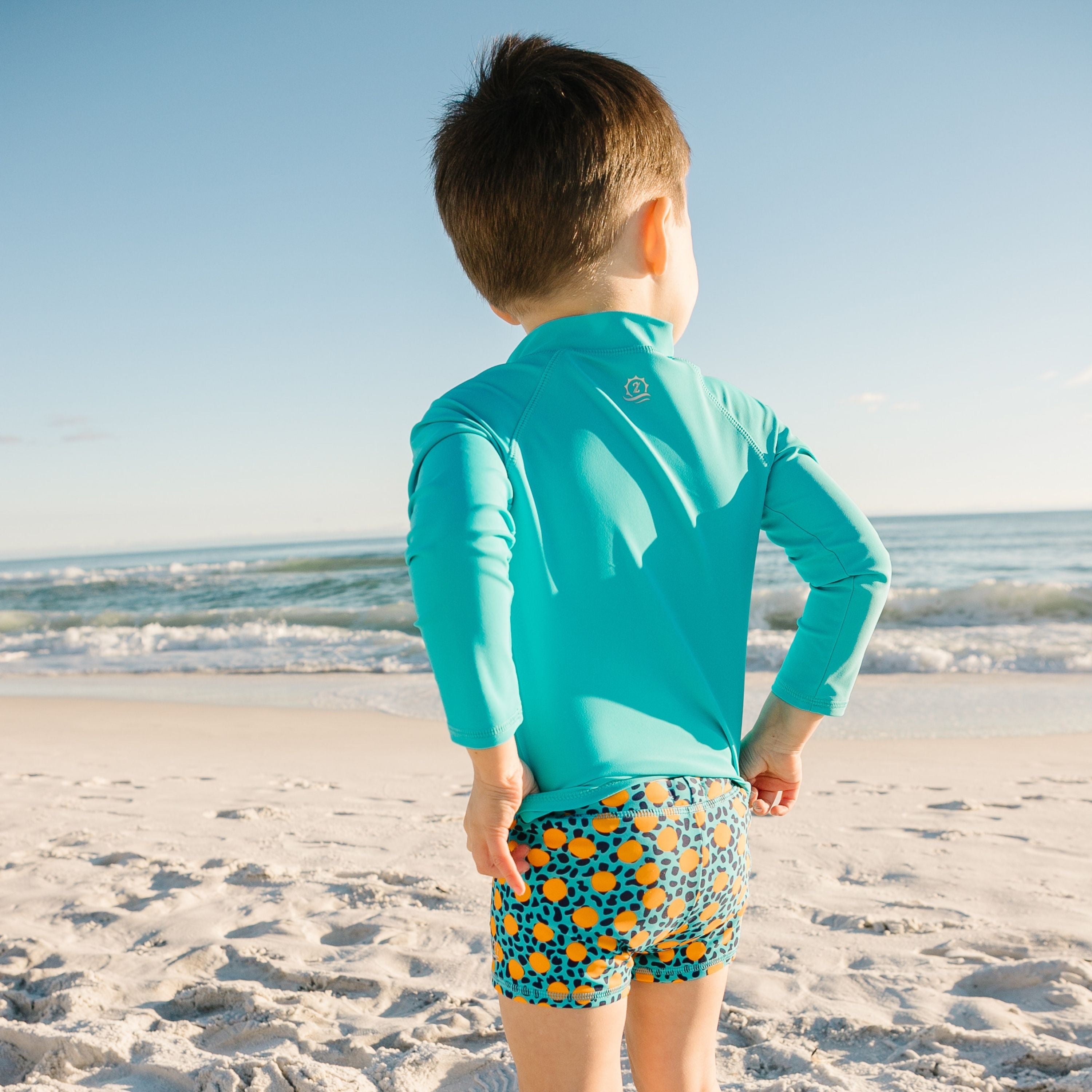 Kids UPF 50+ Long Sleeve Zipper Rash Guard Swim Shirt | "Scuba Blue"-SwimZip UPF 50+ Sun Protective Swimwear & UV Zipper Rash Guards-pos4