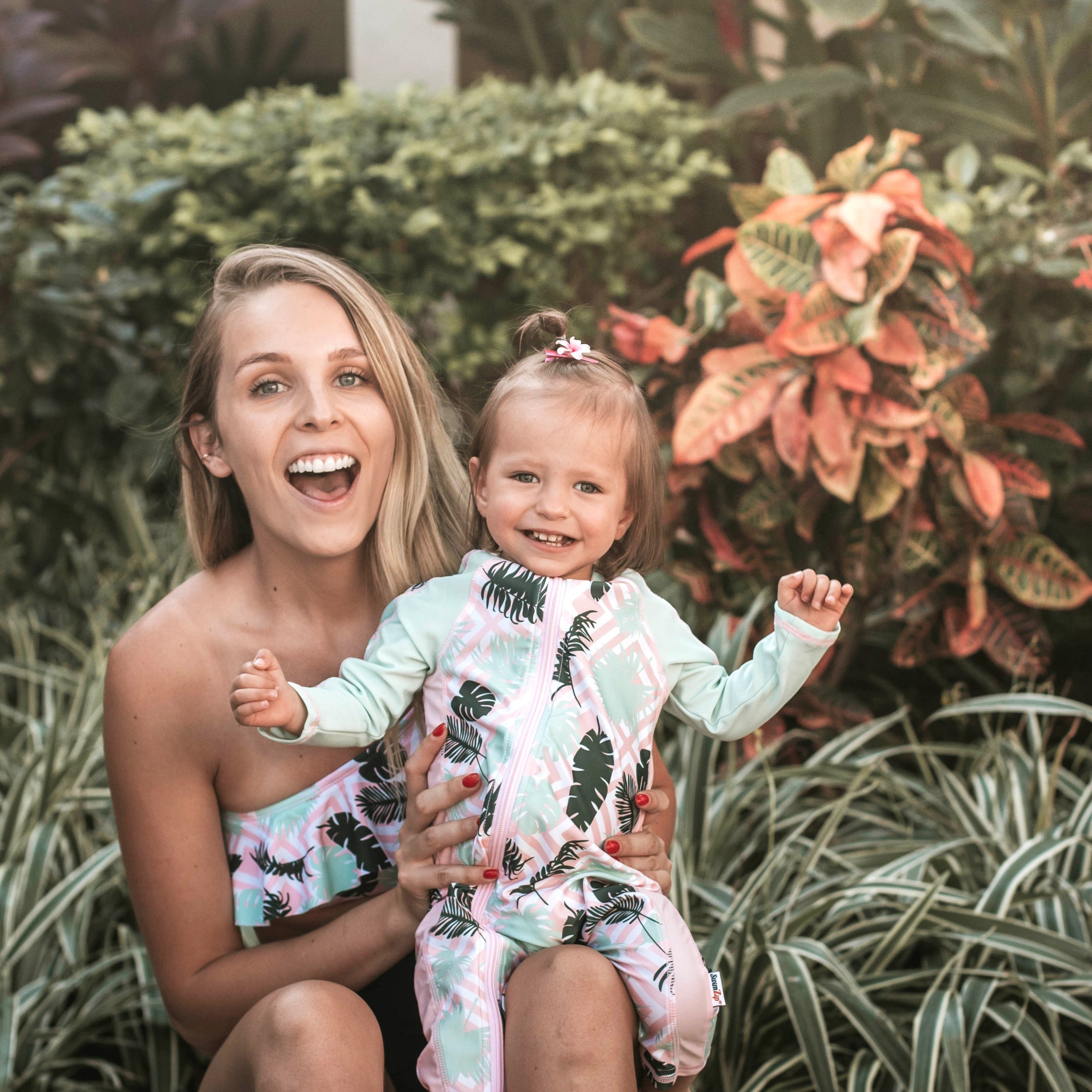 Sunsuit - Long Sleeve Romper Swimsuit | "Palm Breeze"-SwimZip UPF 50+ Sun Protective Swimwear & UV Zipper Rash Guards-pos4