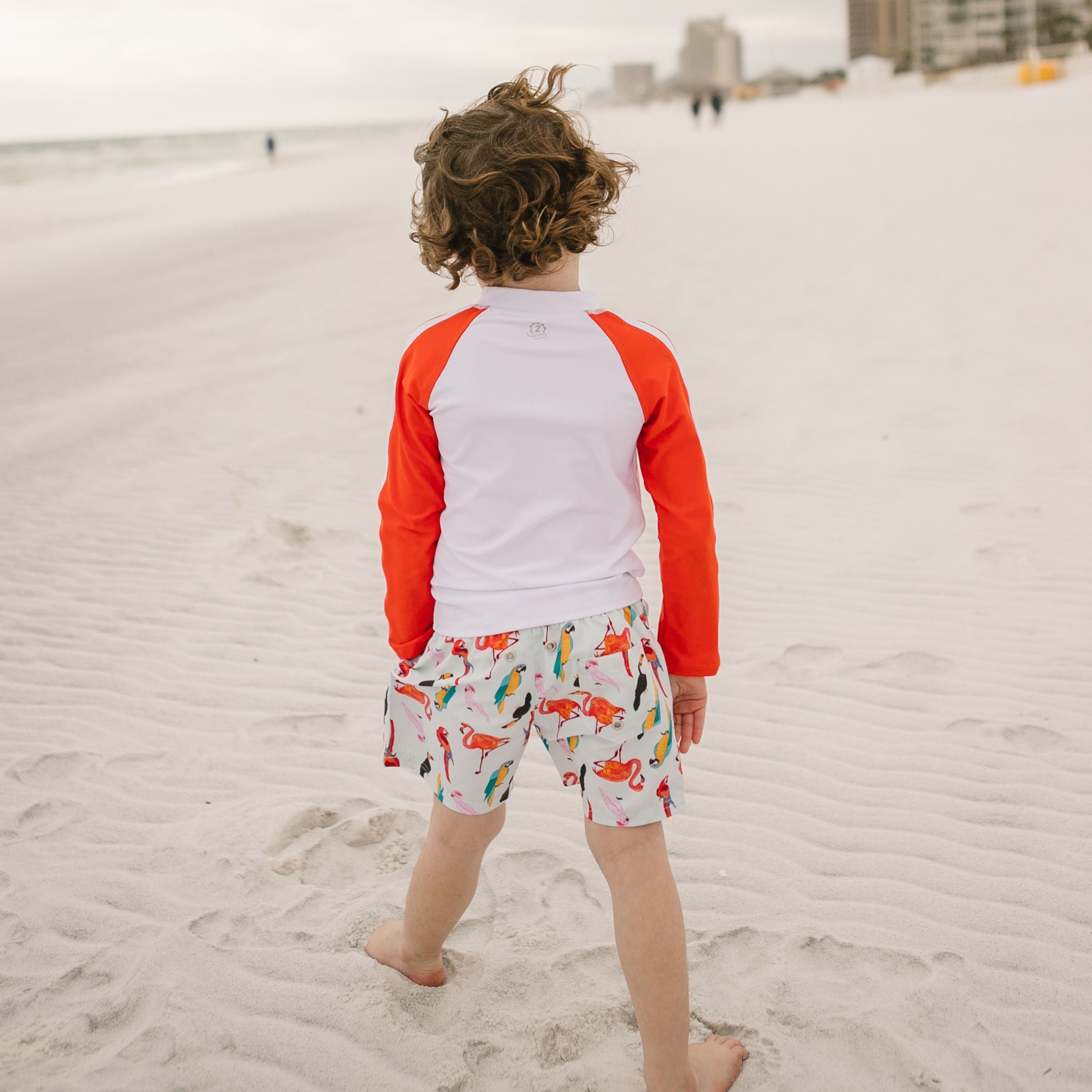 Boys Long Sleeve Zipper Rash Guard and Swim Trunk Set | "Tropical Birds”-SwimZip UPF 50+ Sun Protective Swimwear & UV Zipper Rash Guards-pos6