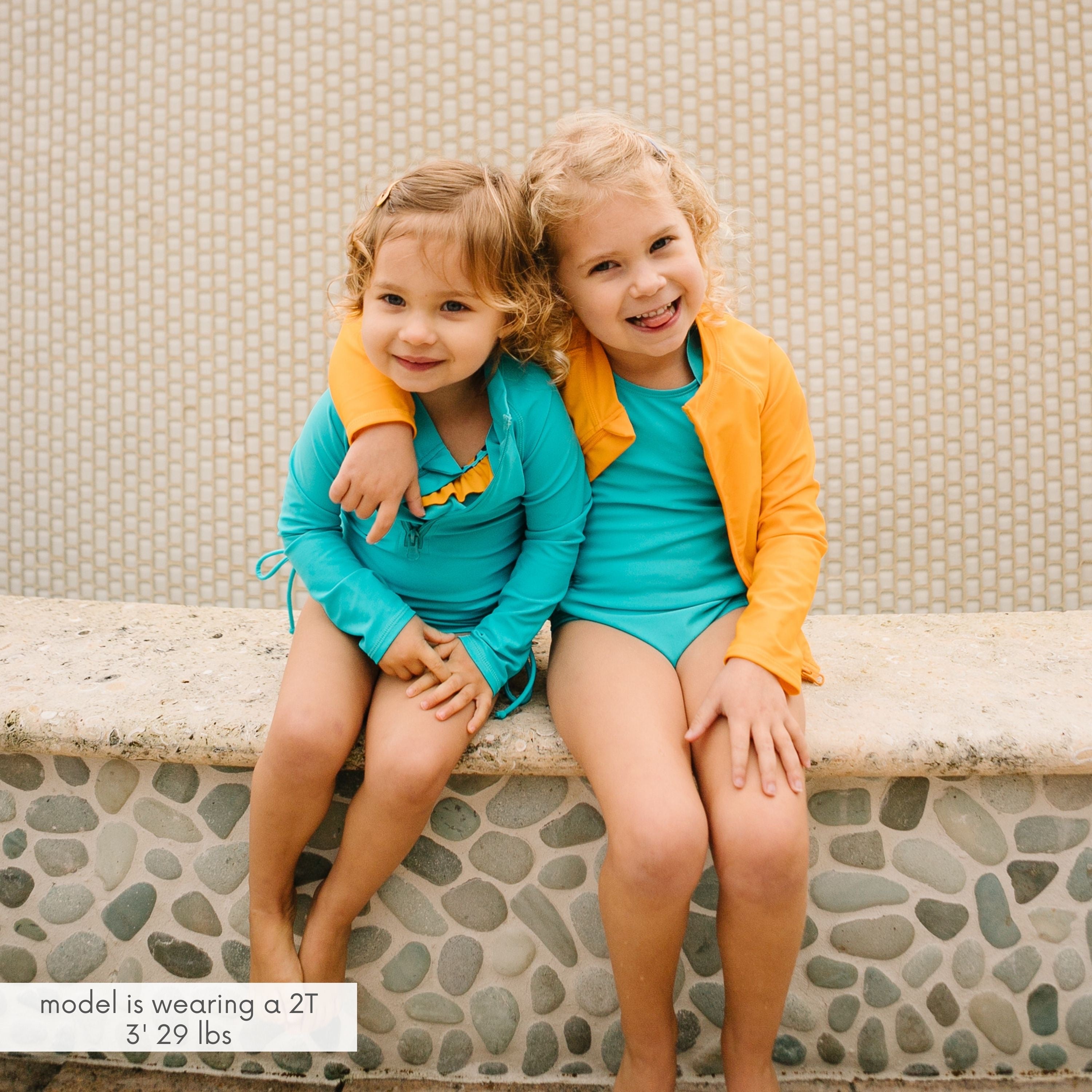 Girls Long Sleeve Swim Dress Cover Up | "Scuba Blue"-SwimZip UPF 50+ Sun Protective Swimwear & UV Zipper Rash Guards-pos5