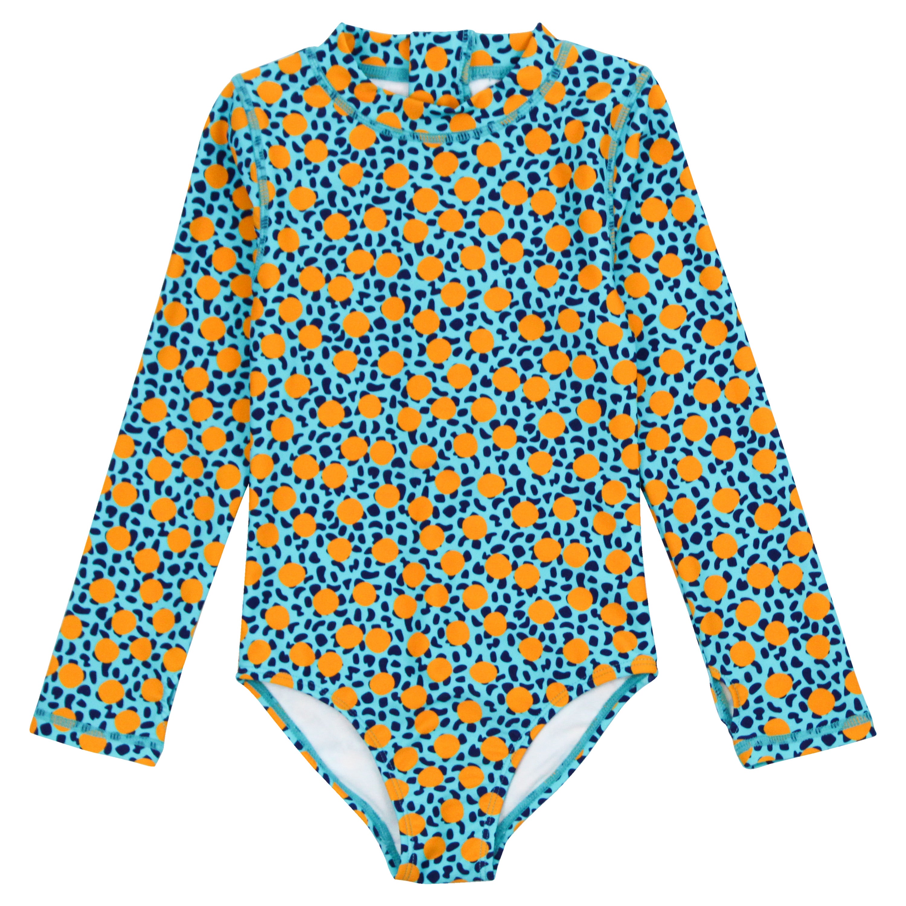 Girls Long Sleeve Surf Suit (One Piece Bodysuit) | "Geo Party"-SwimZip UPF 50+ Sun Protective Swimwear & UV Zipper Rash Guards-pos1