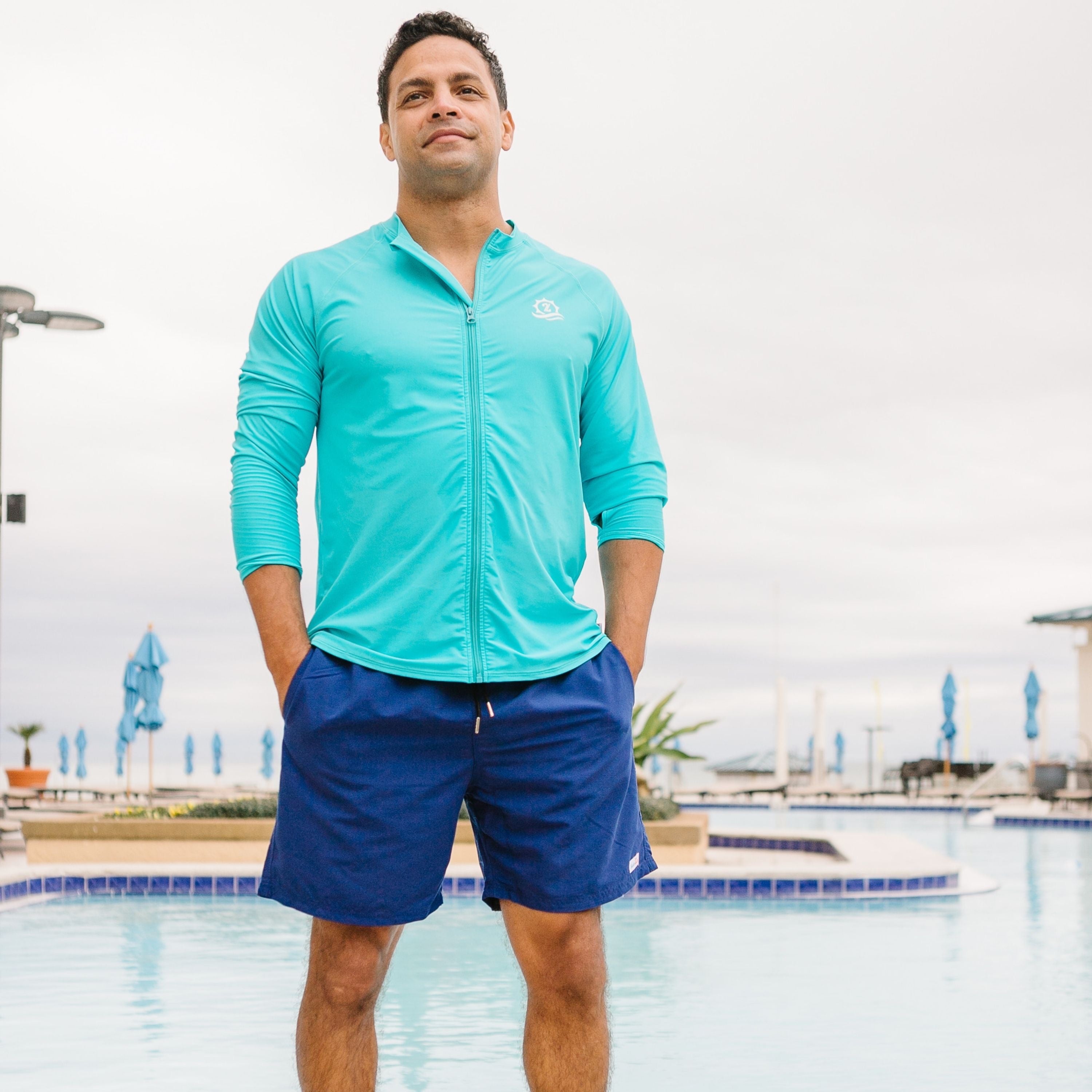 Men's Long Sleeve Rash Guard | "Scuba Blue”-SwimZip UPF 50+ Sun Protective Swimwear & UV Zipper Rash Guards-pos17