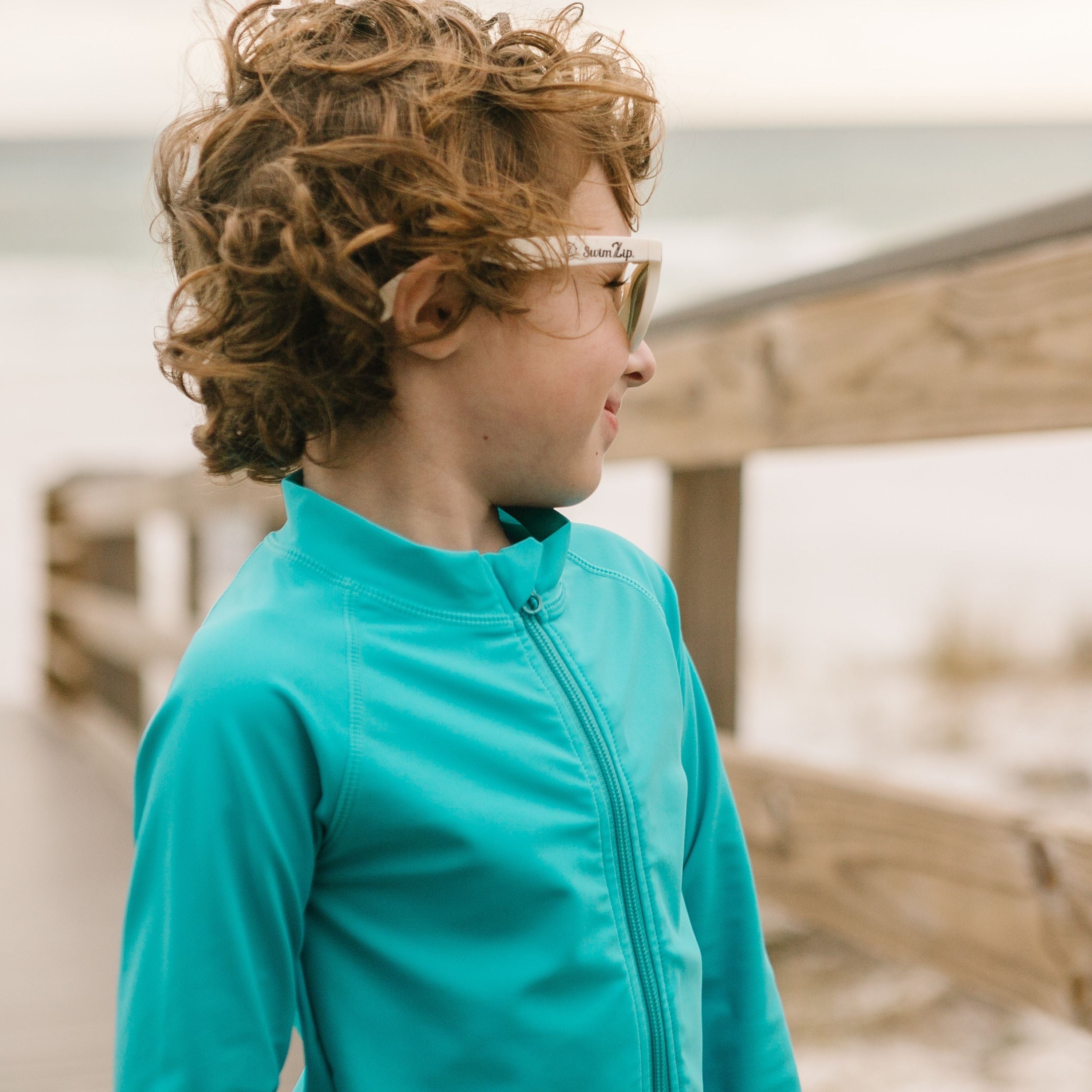 Kids UPF 50+ Long Sleeve Zipper Rash Guard Swim Shirt | "Scuba Blue"-SwimZip UPF 50+ Sun Protective Swimwear & UV Zipper Rash Guards-pos3