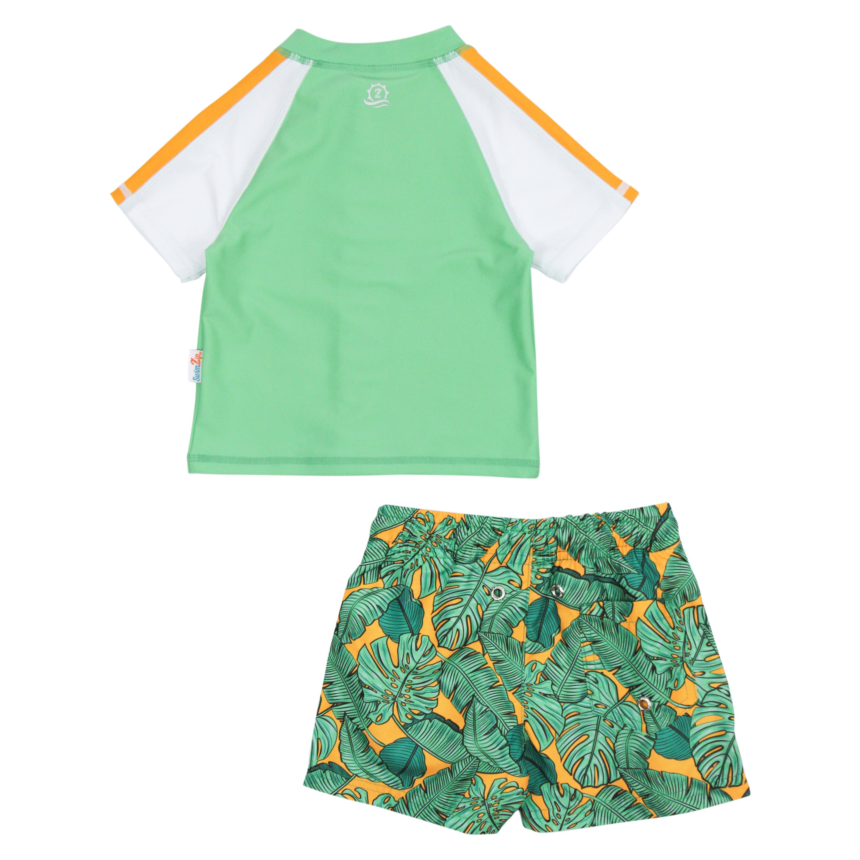 Boys Short Sleeve Zipper Rash Guard and Swim Trunk Set | "The Tropics"-SwimZip UPF 50+ Sun Protective Swimwear & UV Zipper Rash Guards-pos11