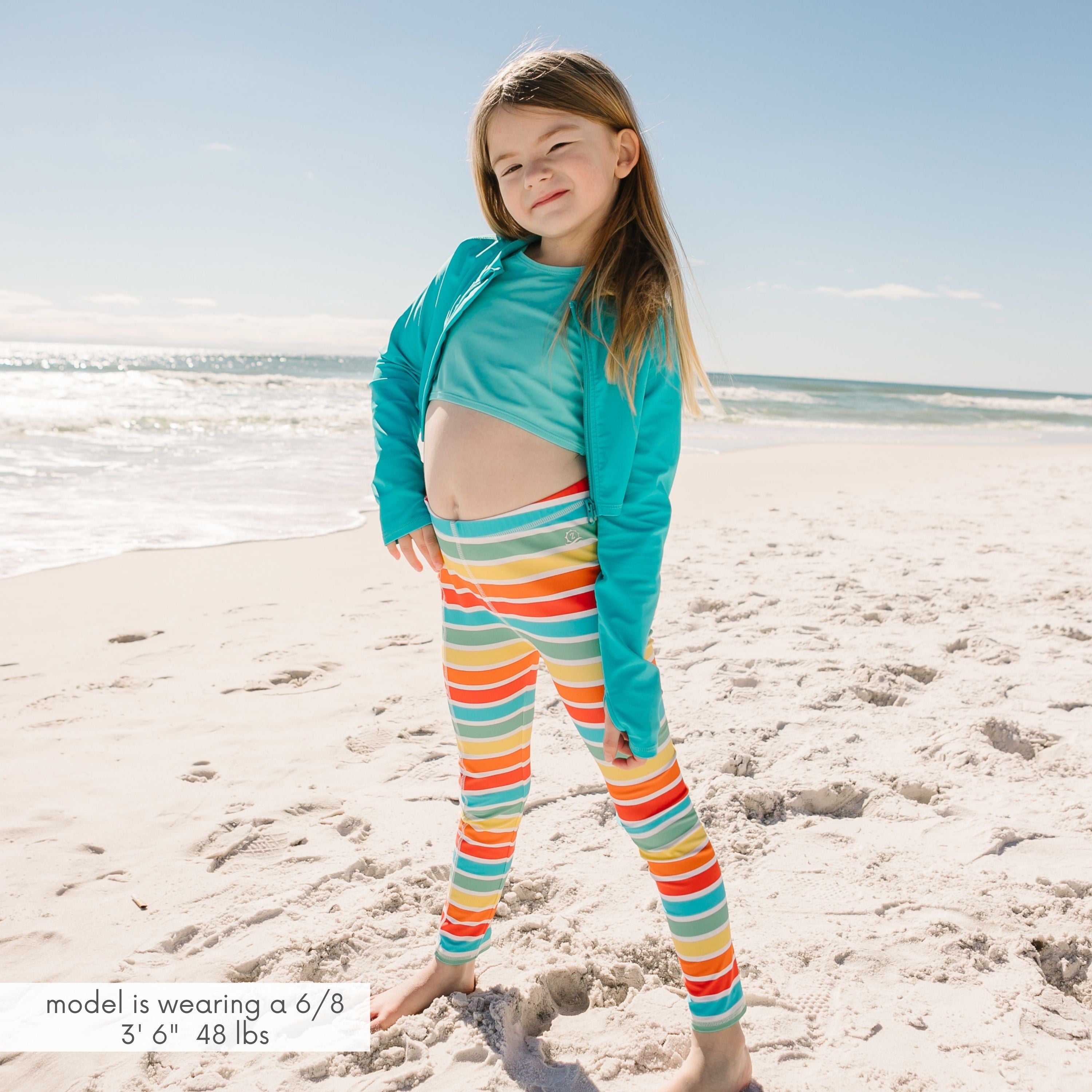 Girls Long Sleeve Crop Rash Guard | "Scuba Blue"-SwimZip UPF 50+ Sun Protective Swimwear & UV Zipper Rash Guards-pos9