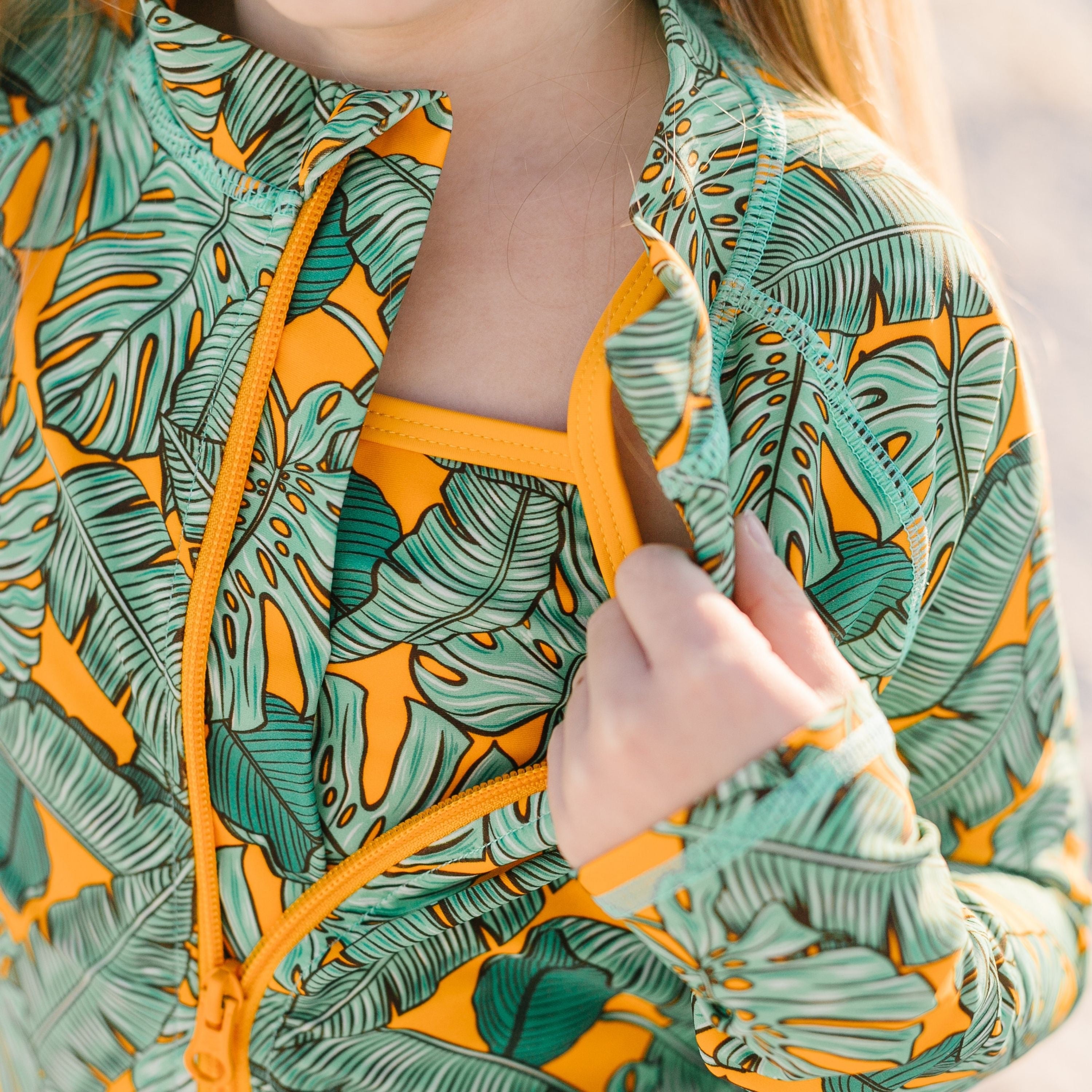 Girls Long Sleeve Rash Guard + Tankini Shorts Set (3 Piece) | "The Tropics"-SwimZip UPF 50+ Sun Protective Swimwear & UV Zipper Rash Guards-pos8