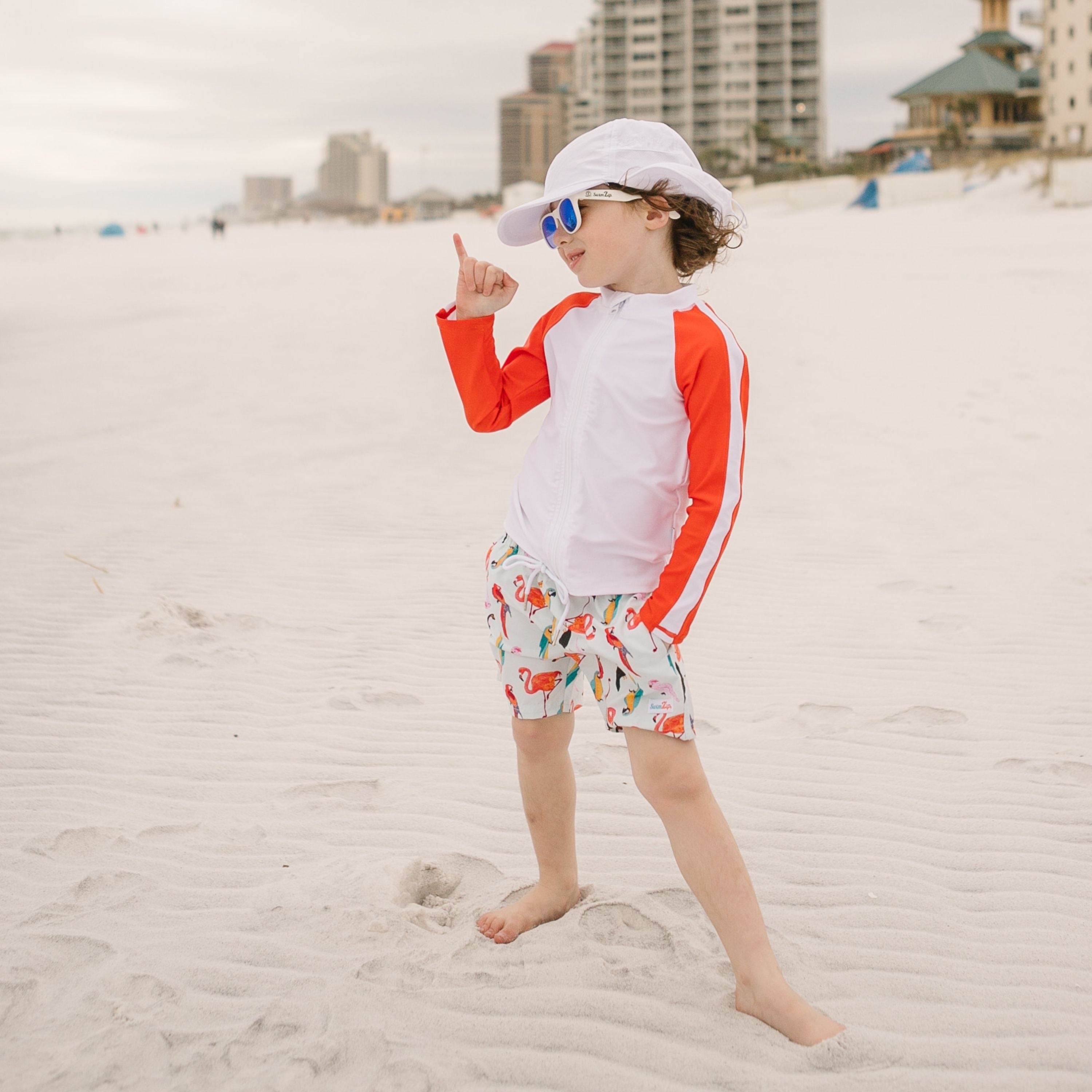 Kids Flap Hat | White-SwimZip UPF 50+ Sun Protective Swimwear & UV Zipper Rash Guards-pos7