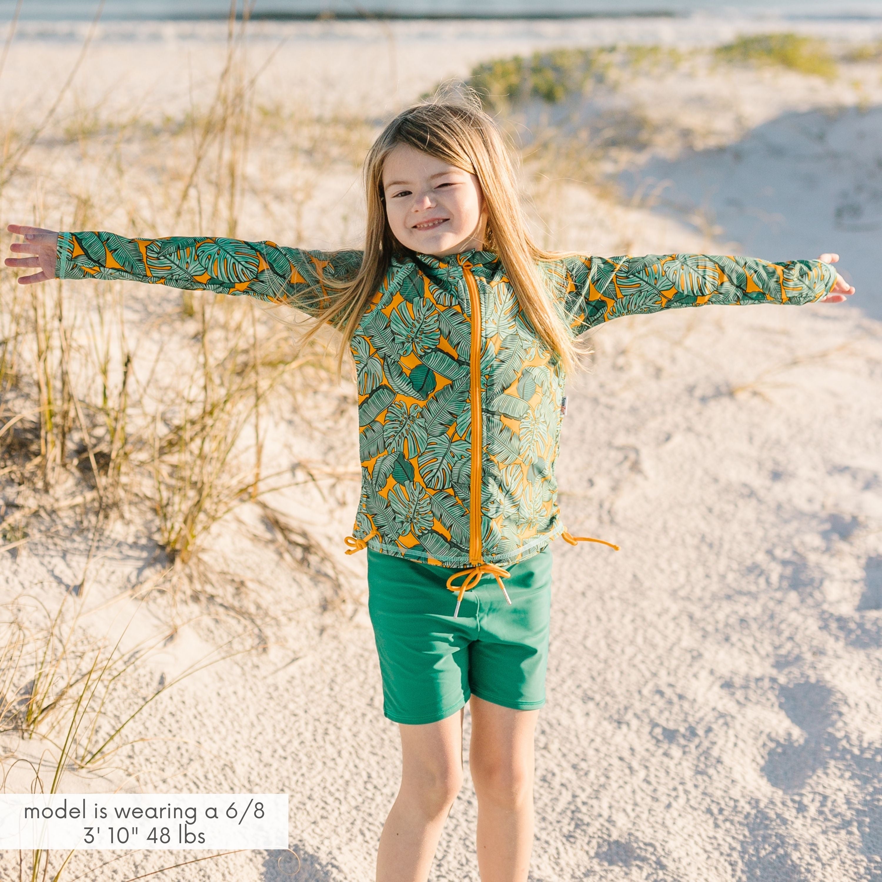 Girls Long Sleeve Rash Guard + Tankini Shorts Set (3 Piece) | "The Tropics"-SwimZip UPF 50+ Sun Protective Swimwear & UV Zipper Rash Guards-pos2