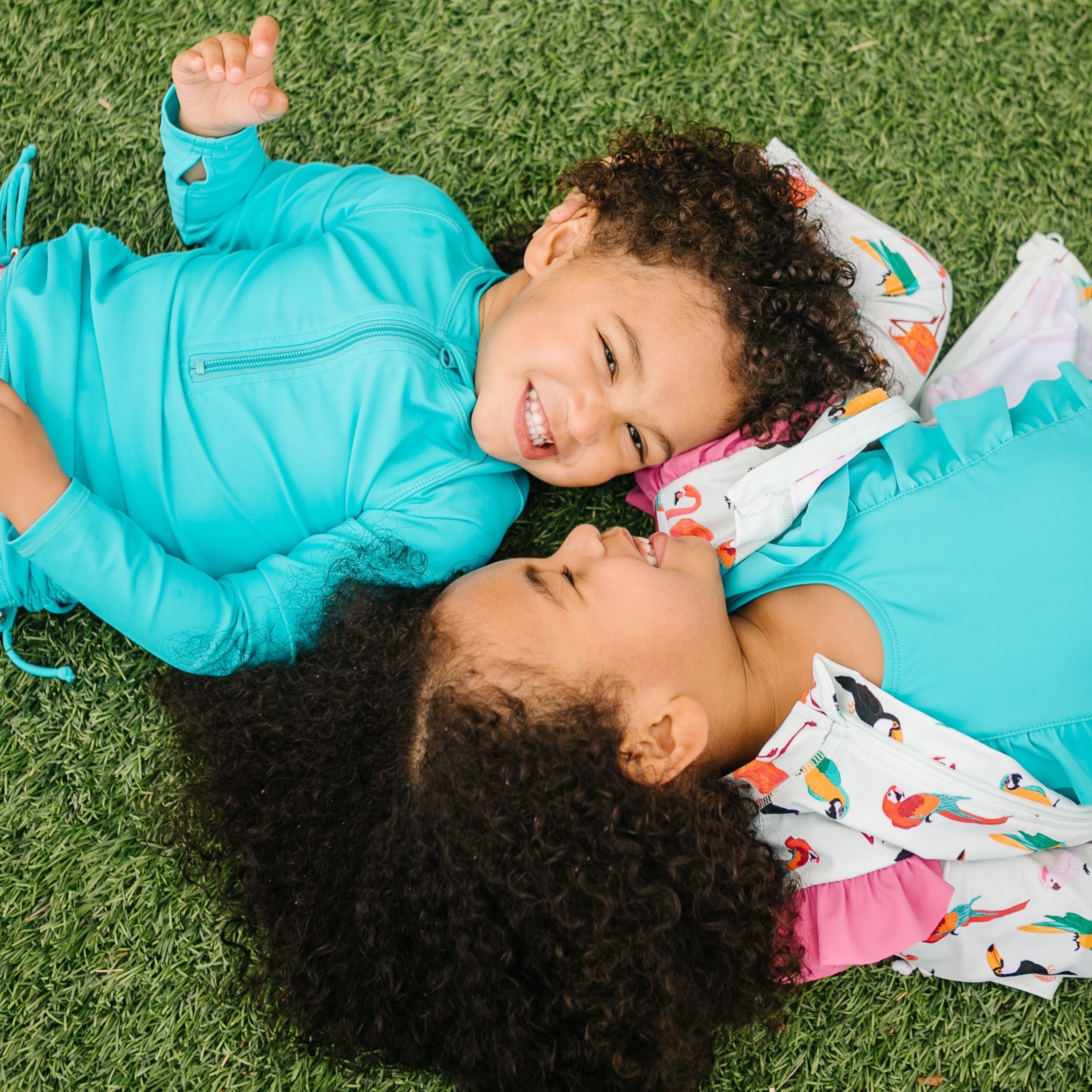 Girls Long Sleeve Swim Dress Cover Up | "Scuba Blue"-SwimZip UPF 50+ Sun Protective Swimwear & UV Zipper Rash Guards-pos2