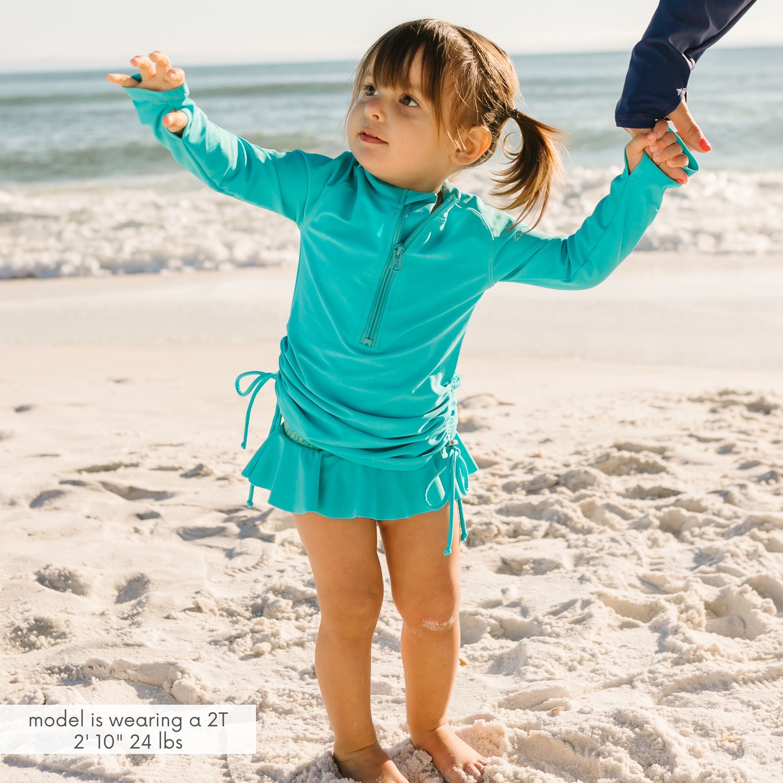 Girls Long Sleeve Swim Dress Cover Up | "Scuba Blue"-SwimZip UPF 50+ Sun Protective Swimwear & UV Zipper Rash Guards-pos3